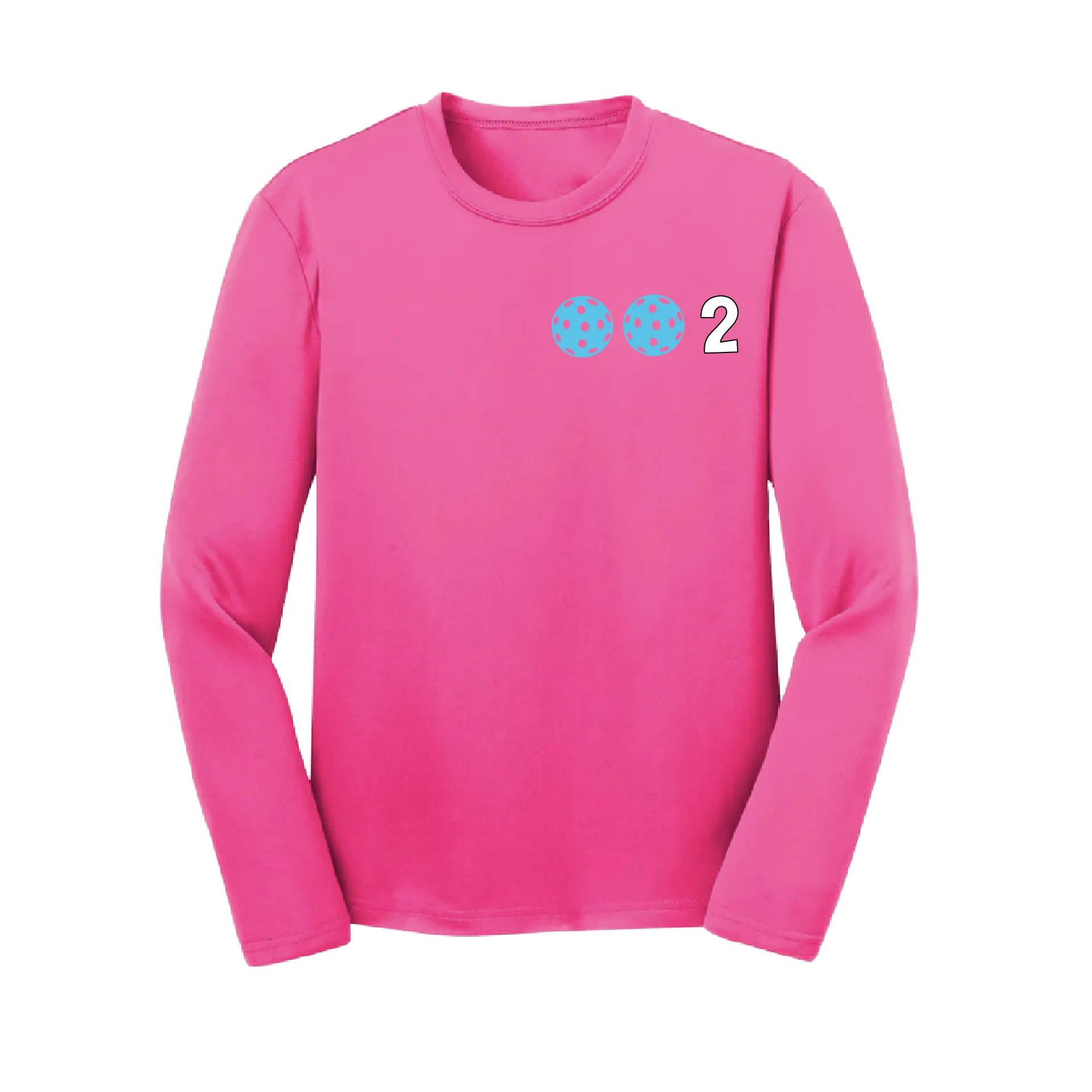 002 Pickleball (Colors Cyan Red Orange) | Youth Long Sleeve Athletic Shirt | 100% Polyester