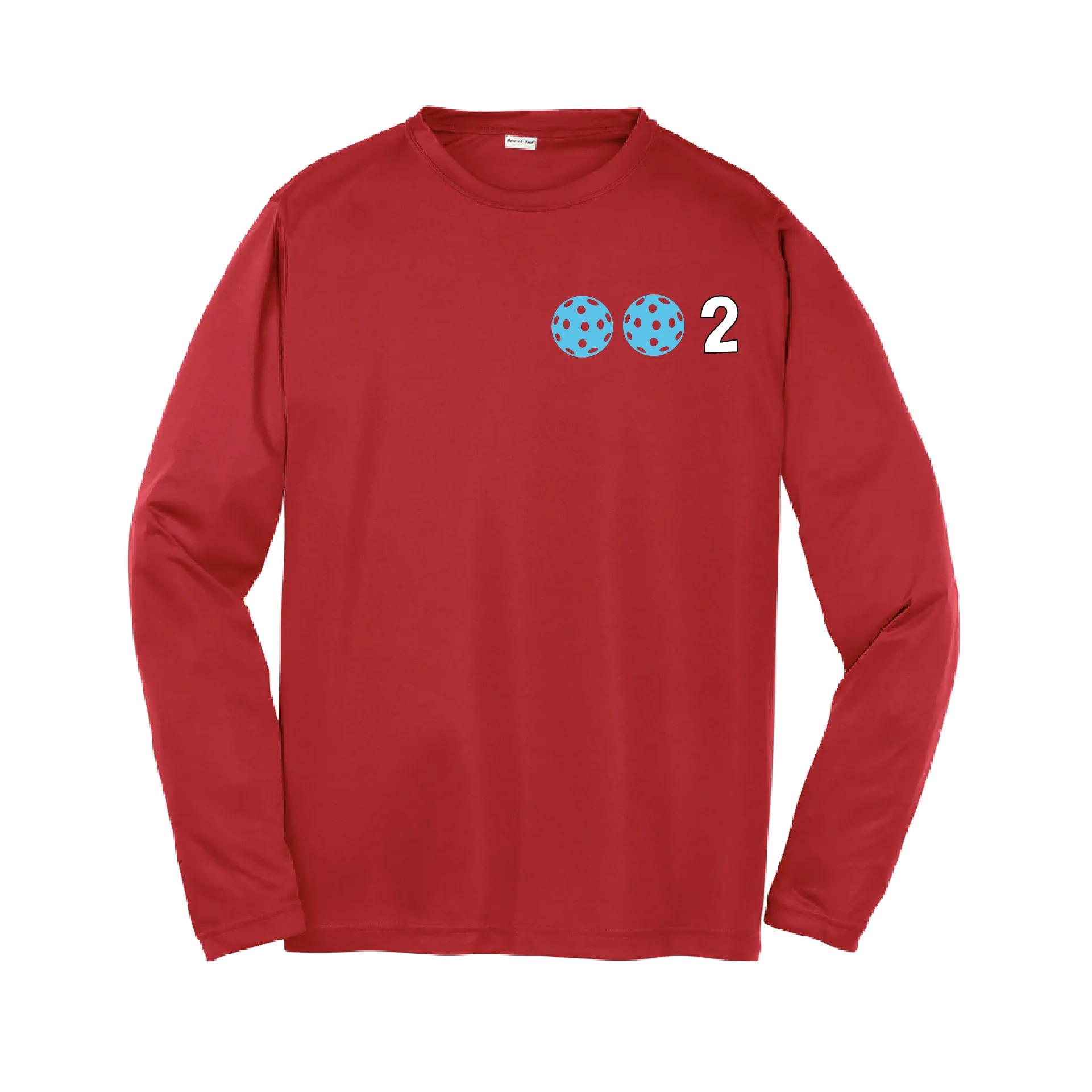 002 Pickleball (Colors Cyan Red Orange) | Youth Long Sleeve Athletic Shirt | 100% Polyester