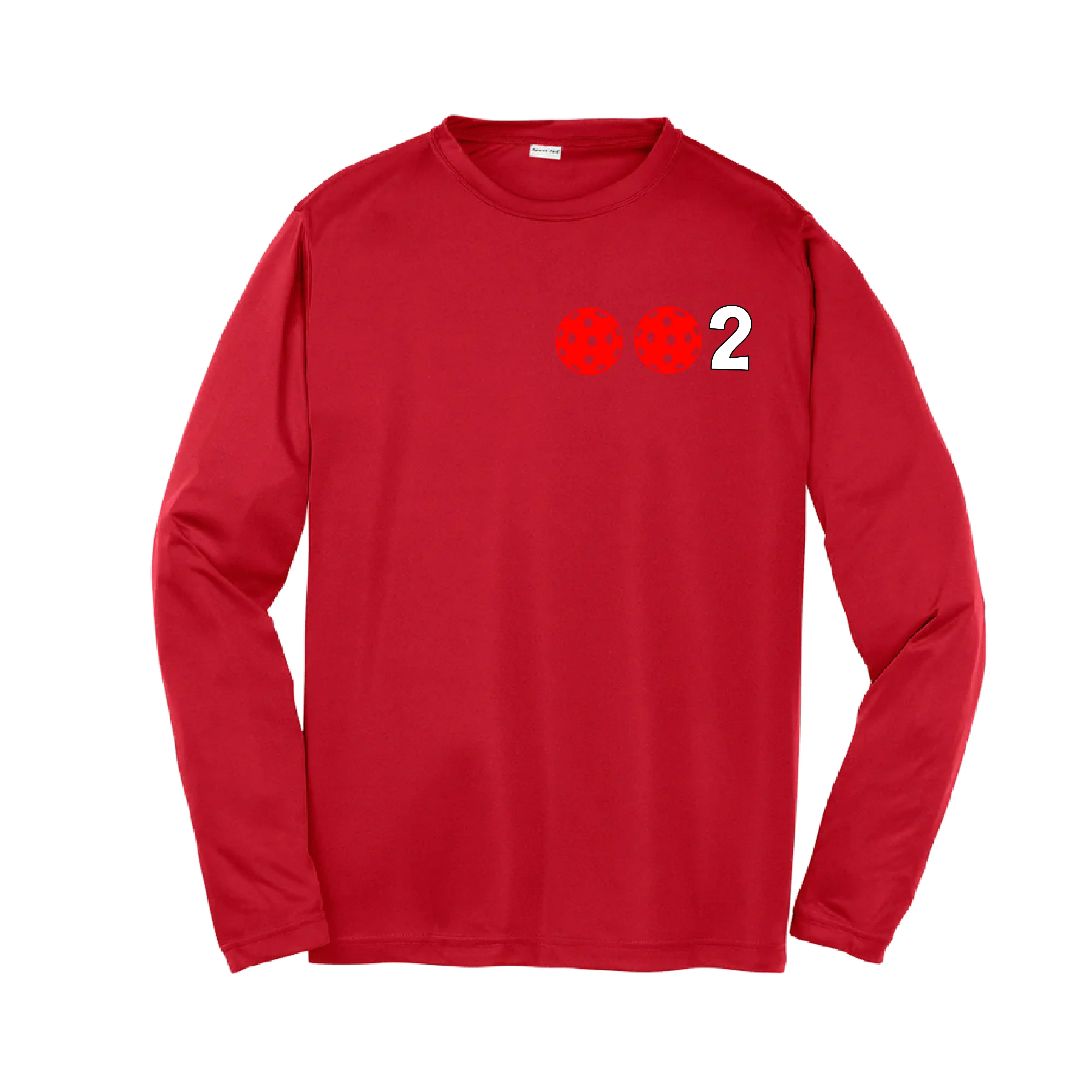 002 Pickleball (Colors Cyan Red Orange) | Youth Long Sleeve Athletic Shirt | 100% Polyester