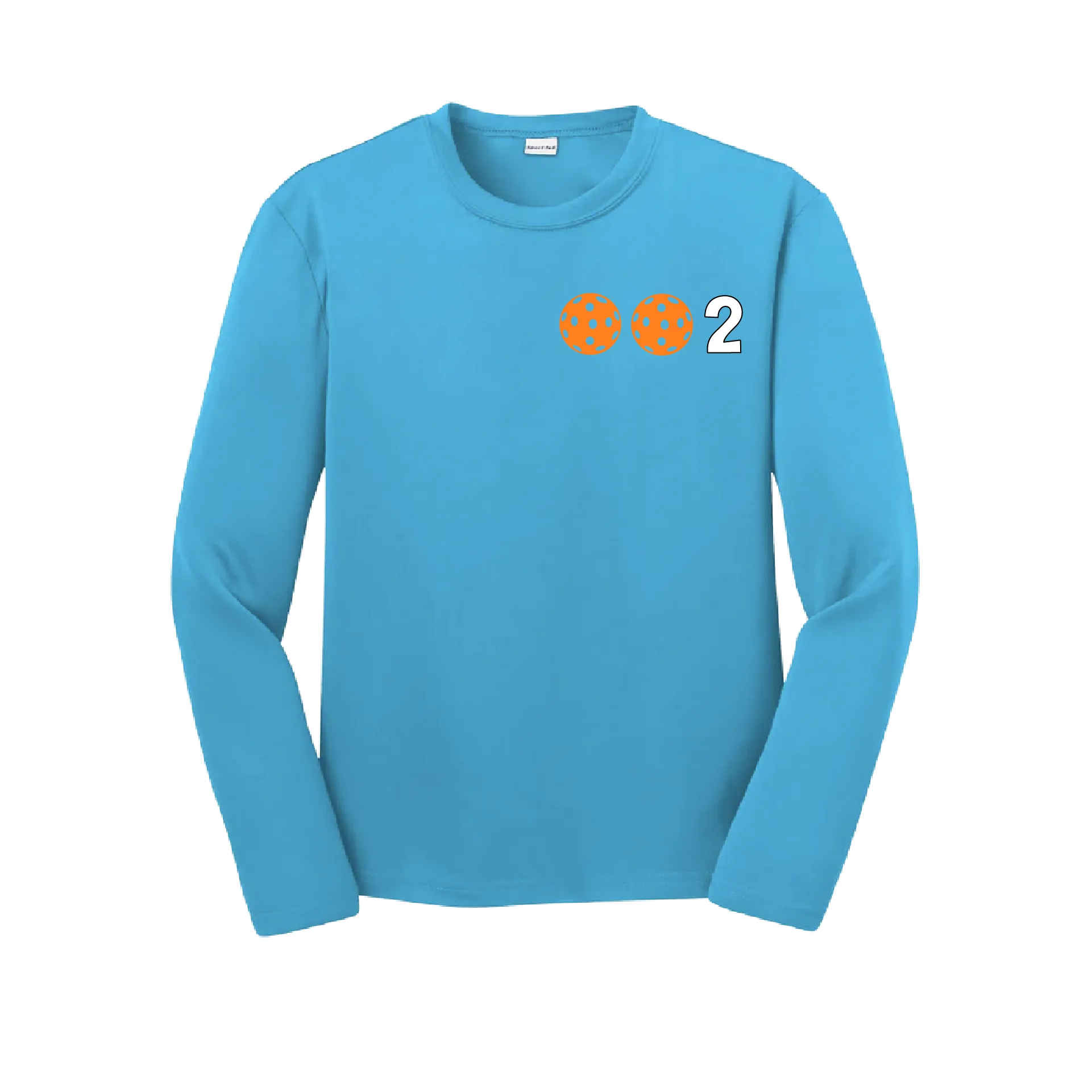 002 Pickleball (Colors Cyan Red Orange) | Youth Long Sleeve Athletic Shirt | 100% Polyester