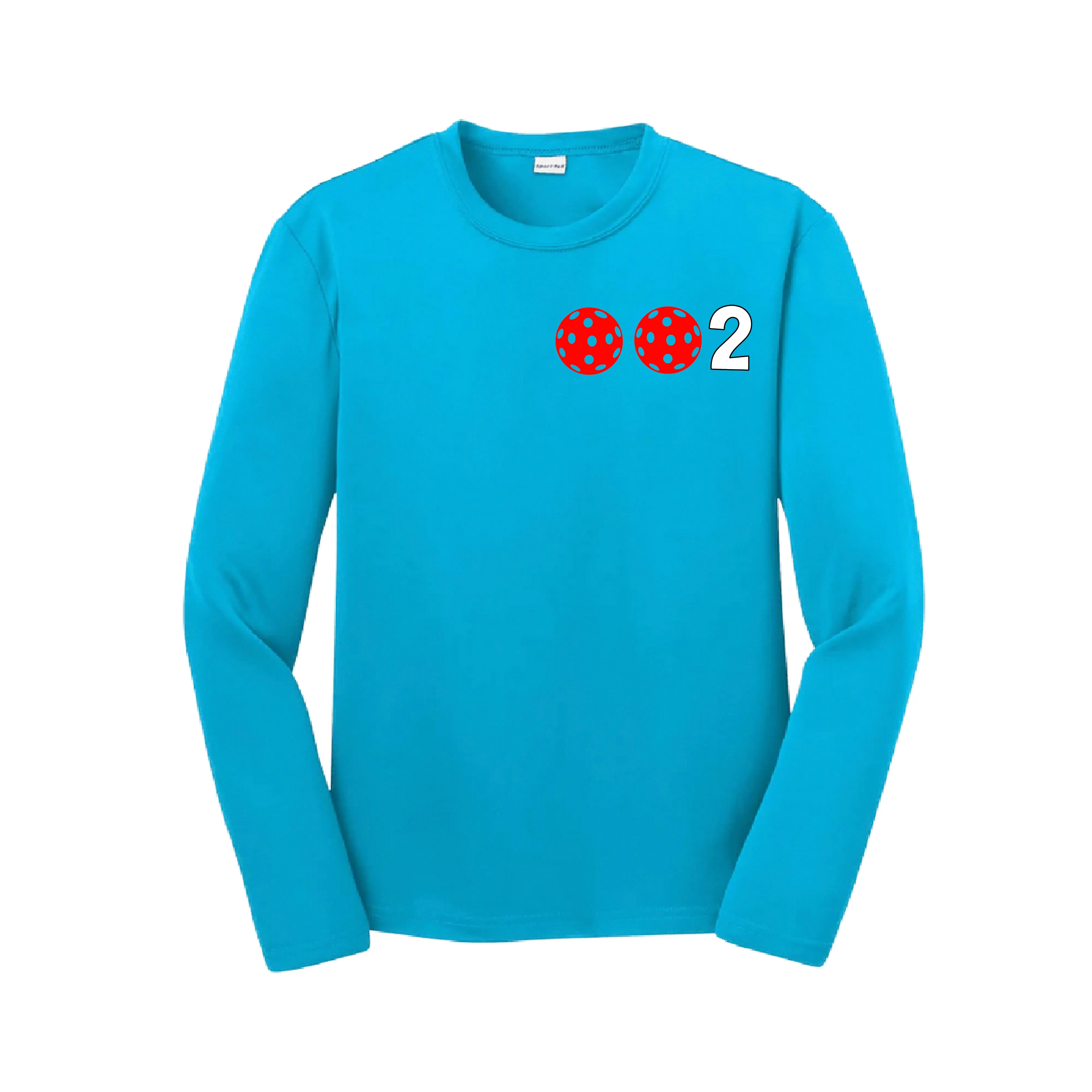 002 Pickleball (Colors Cyan Red Orange) | Youth Long Sleeve Athletic Shirt | 100% Polyester