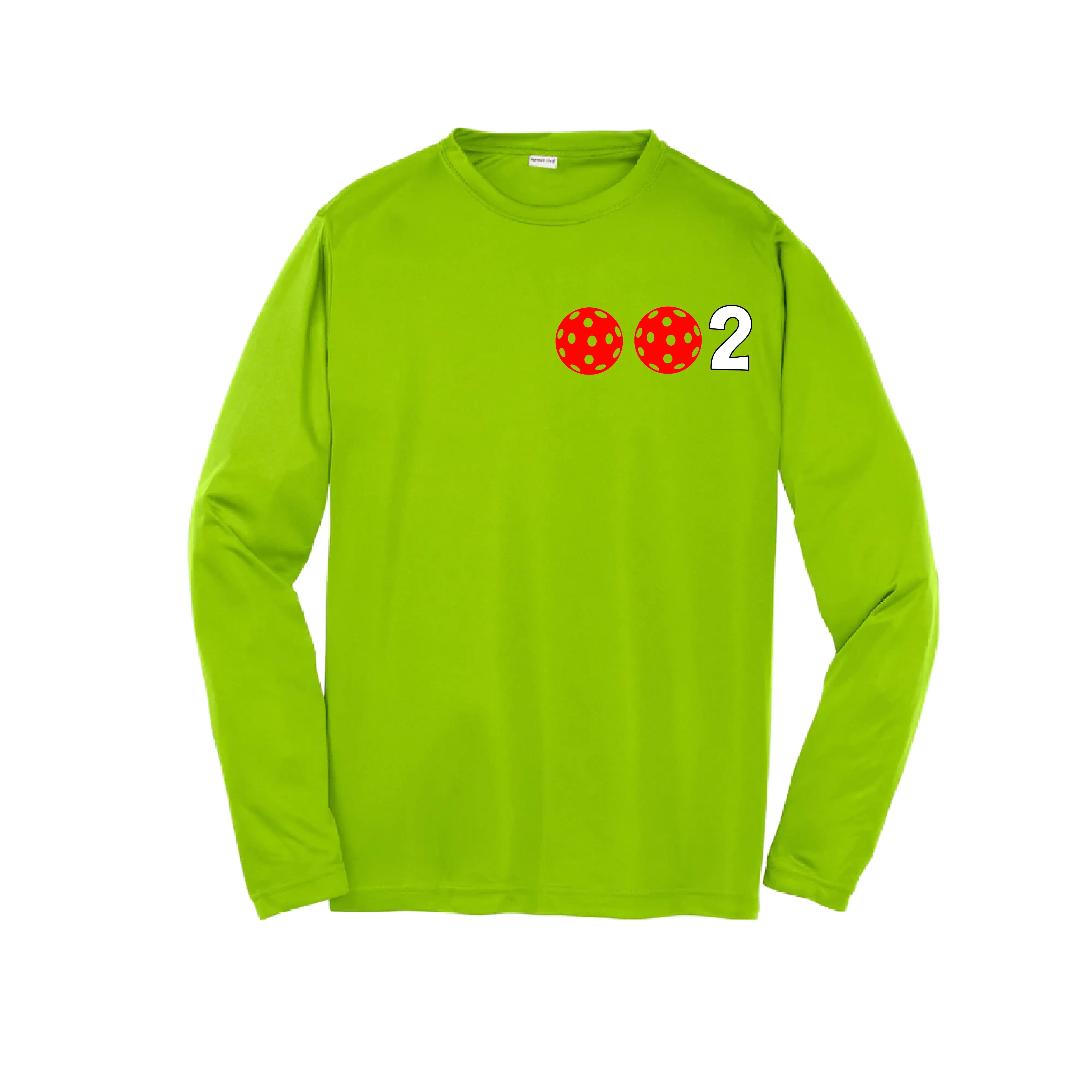 002 Pickleball (Colors Cyan Red Orange) | Youth Long Sleeve Athletic Shirt | 100% Polyester