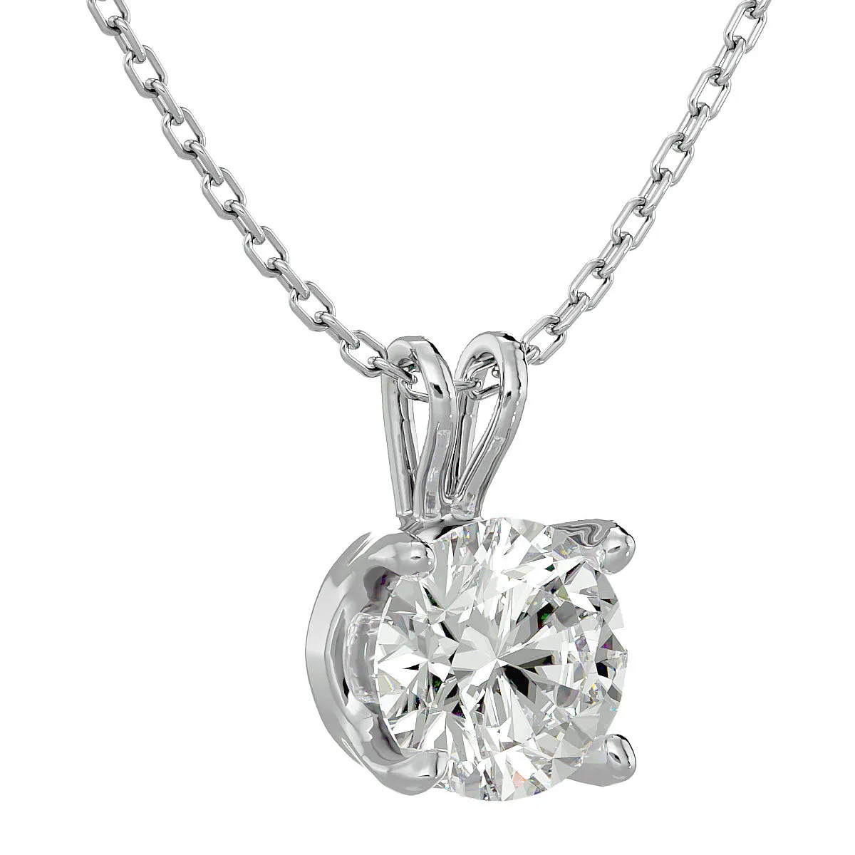 1 Carat Round Brilliant Moissanite Necklace in 14 Karat White Gold