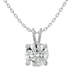 1 Carat Round Brilliant Moissanite Necklace in 14 Karat White Gold