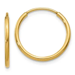 1.25mm, 14k Yellow Gold Endless Hoop Earrings, 15mm (9/16 Inch)