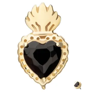 14kt Gold Sacred Heart Black CZ Threadless Top