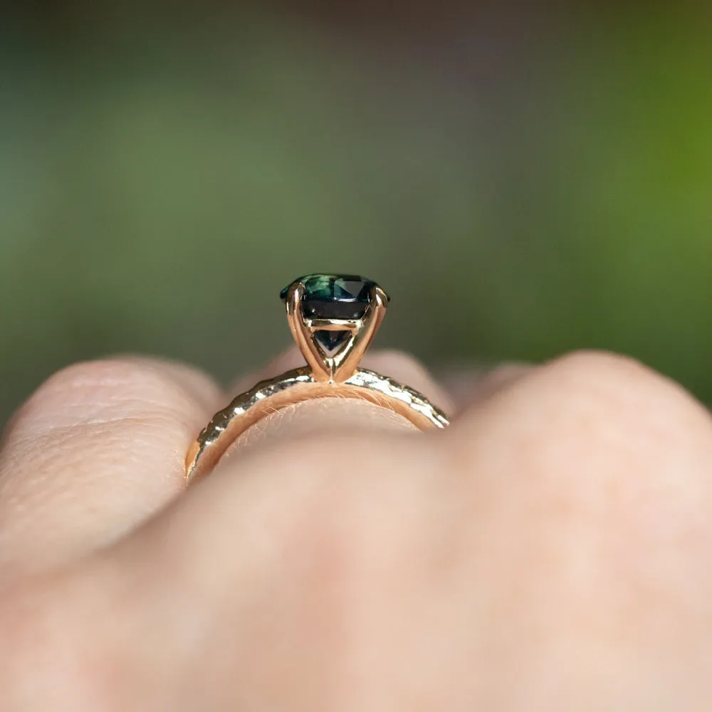 1.69ct Round Deep Blue-Green Sapphire Evergreen Solitaire in 14k Yellow Gold