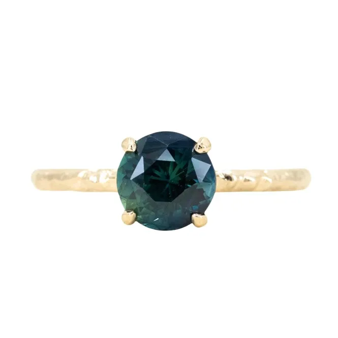 1.69ct Round Deep Blue-Green Sapphire Evergreen Solitaire in 14k Yellow Gold