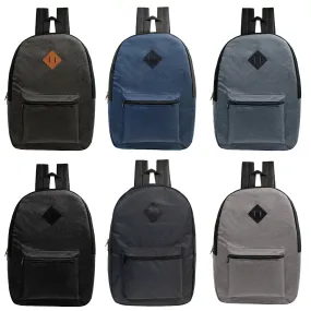 17" Kids Basic Wholesale Backpack in 6 Assorted Colors with a Diamond Patch - Bulk Case of 24 Backpacks