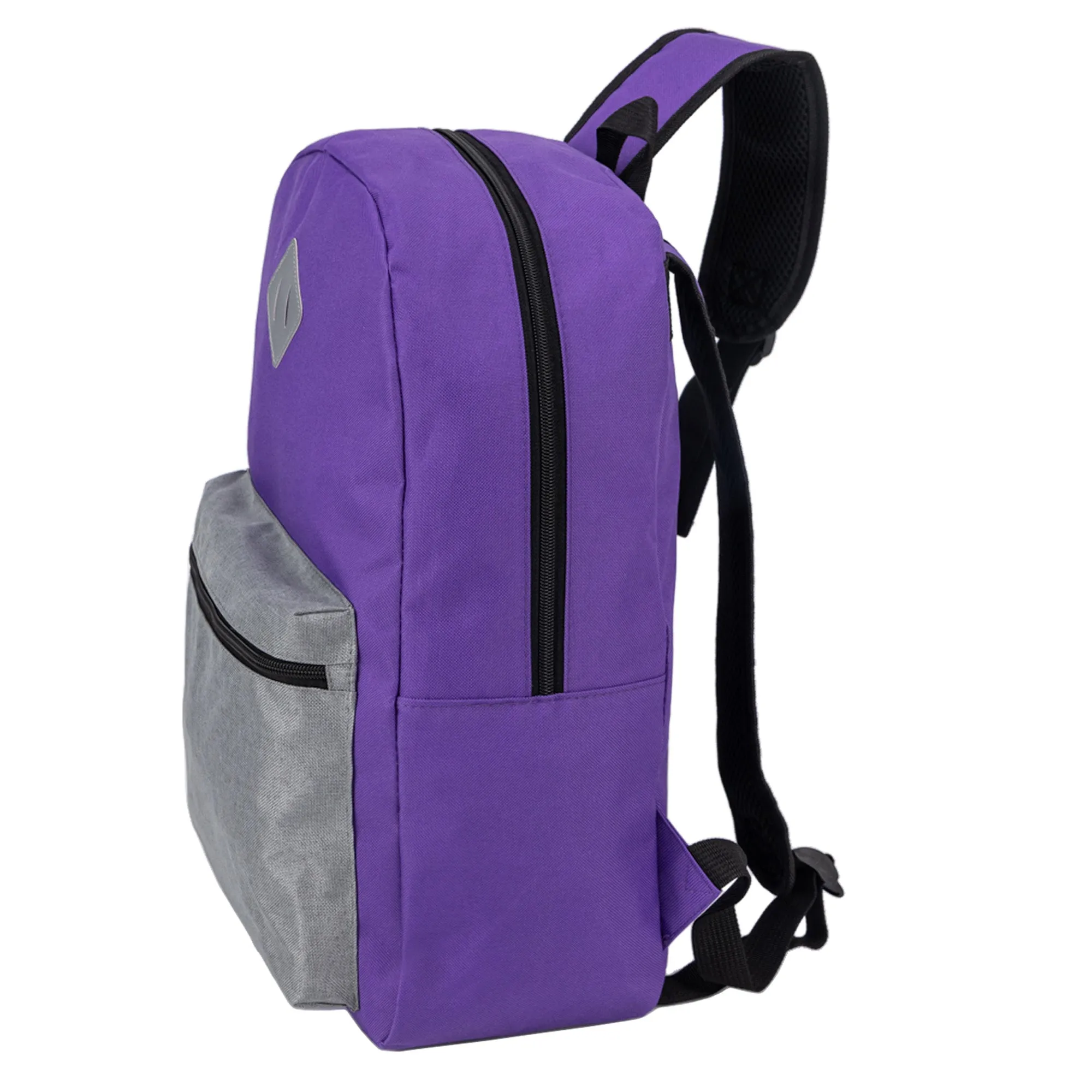 17" Wholesale Two Tone Backpack with a Diamond Patch in 8 Colors - Bulk Case of 24 Bookbags