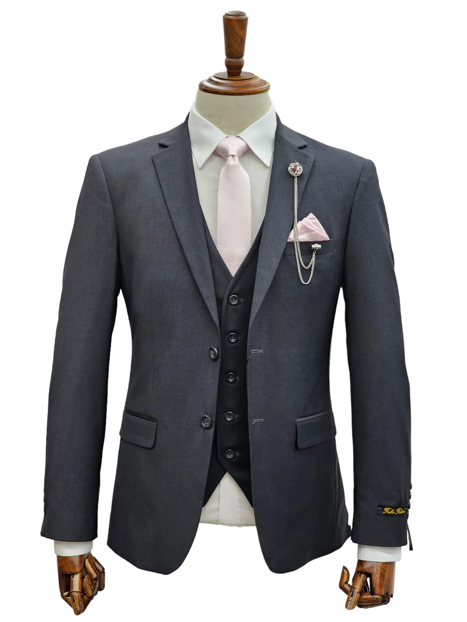 2 Button Notch Lapel Charcoal Slim Fit Suit FF2SV-4030