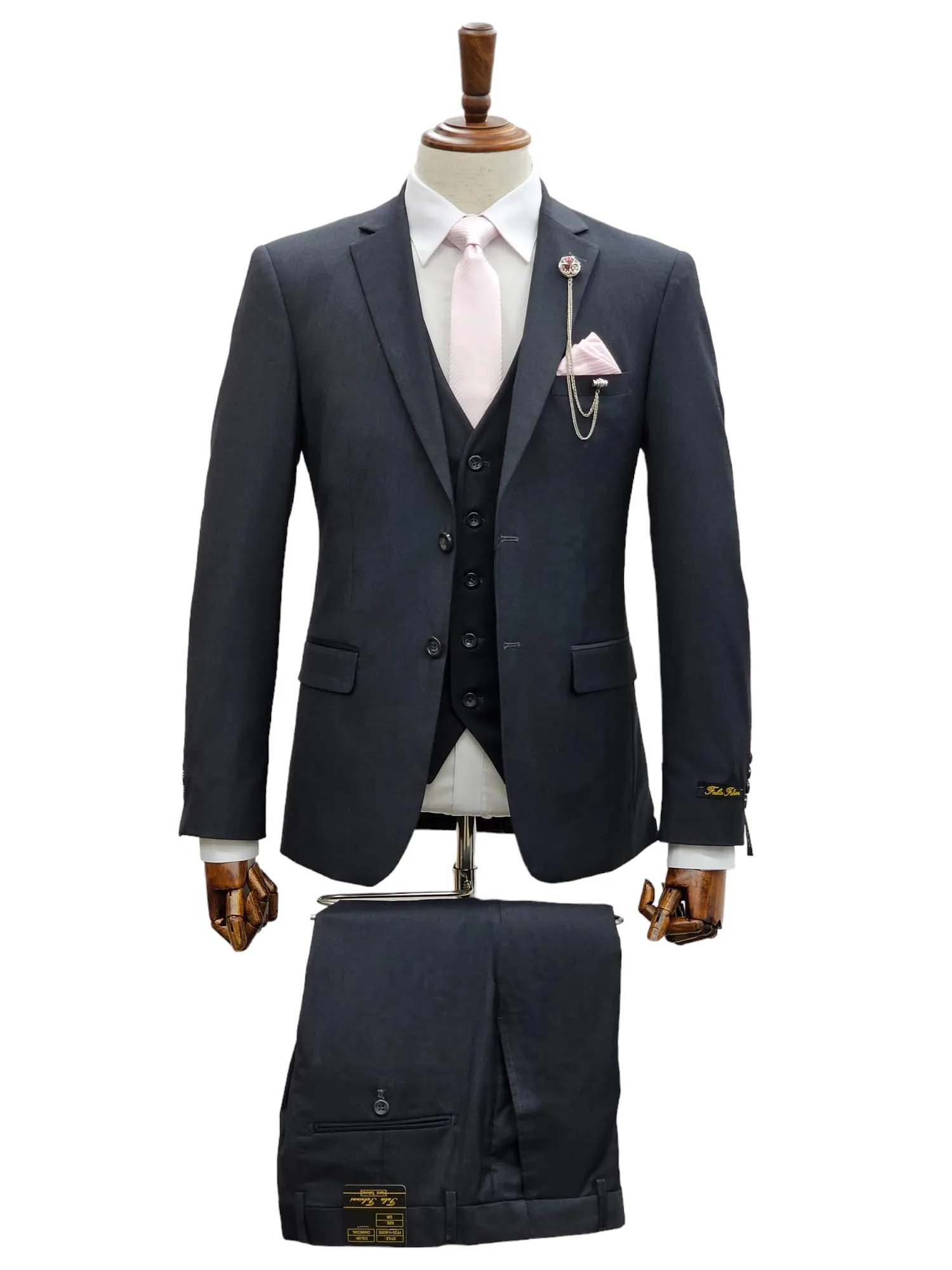 2 Button Notch Lapel Charcoal Slim Fit Suit FF2SV-4030