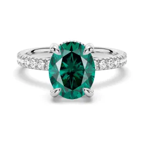 2 CT. Micropavé Oval Green Moissanite Engagement Ring With Hidden Halo