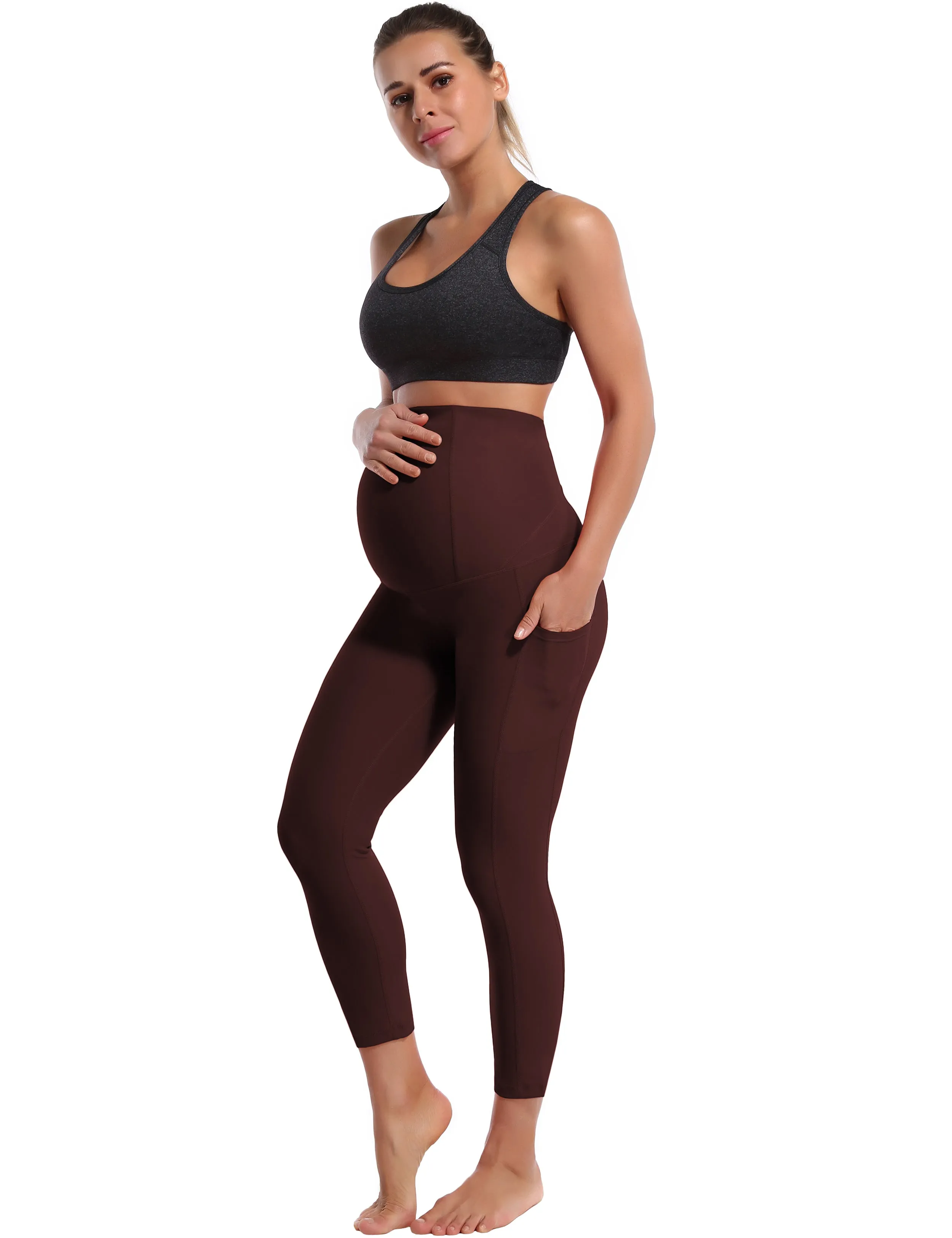 22" Side Pockets Maternity Yoga Pants mahoganymaroon