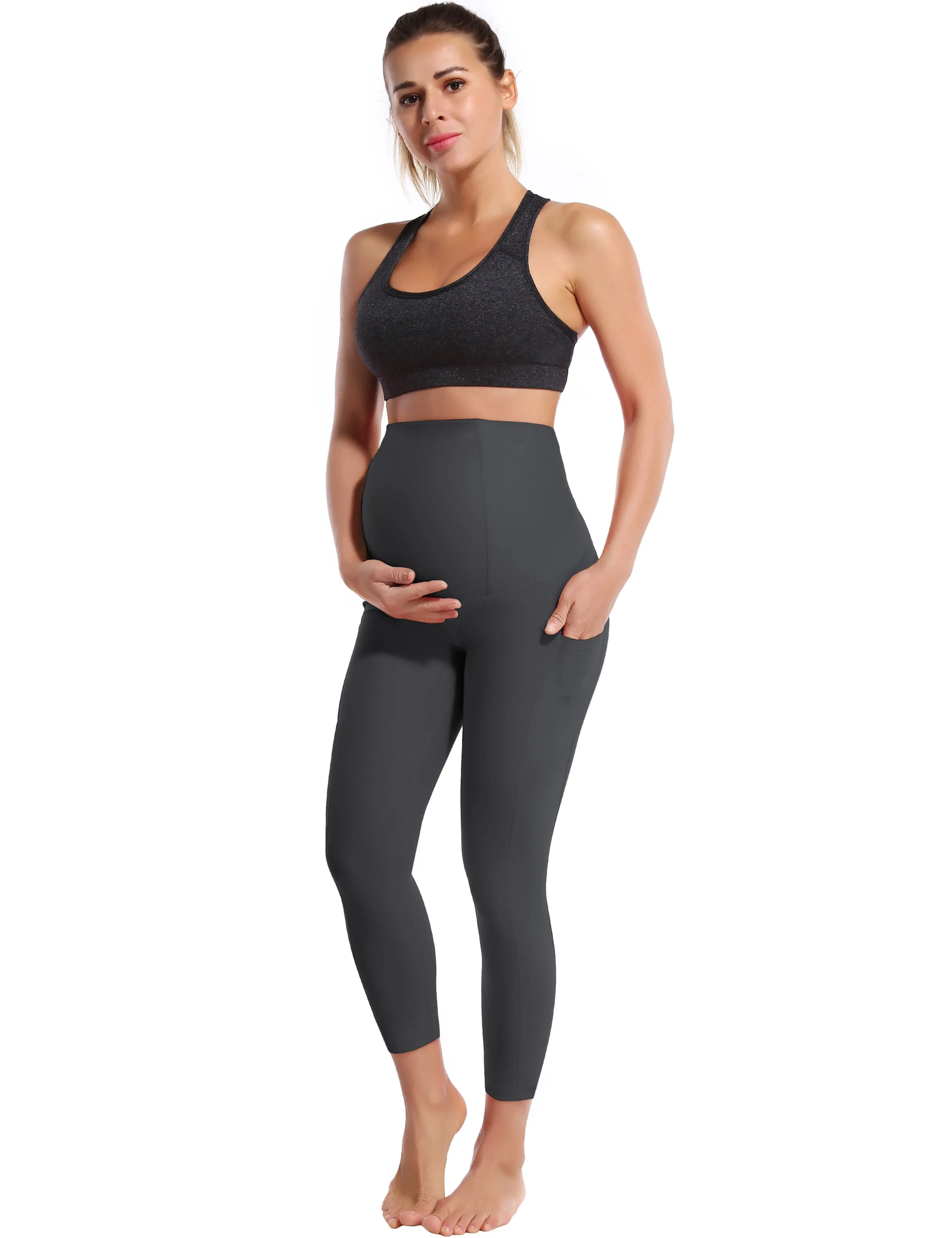 22" Side Pockets Maternity Yoga Pants shadowcharcoal