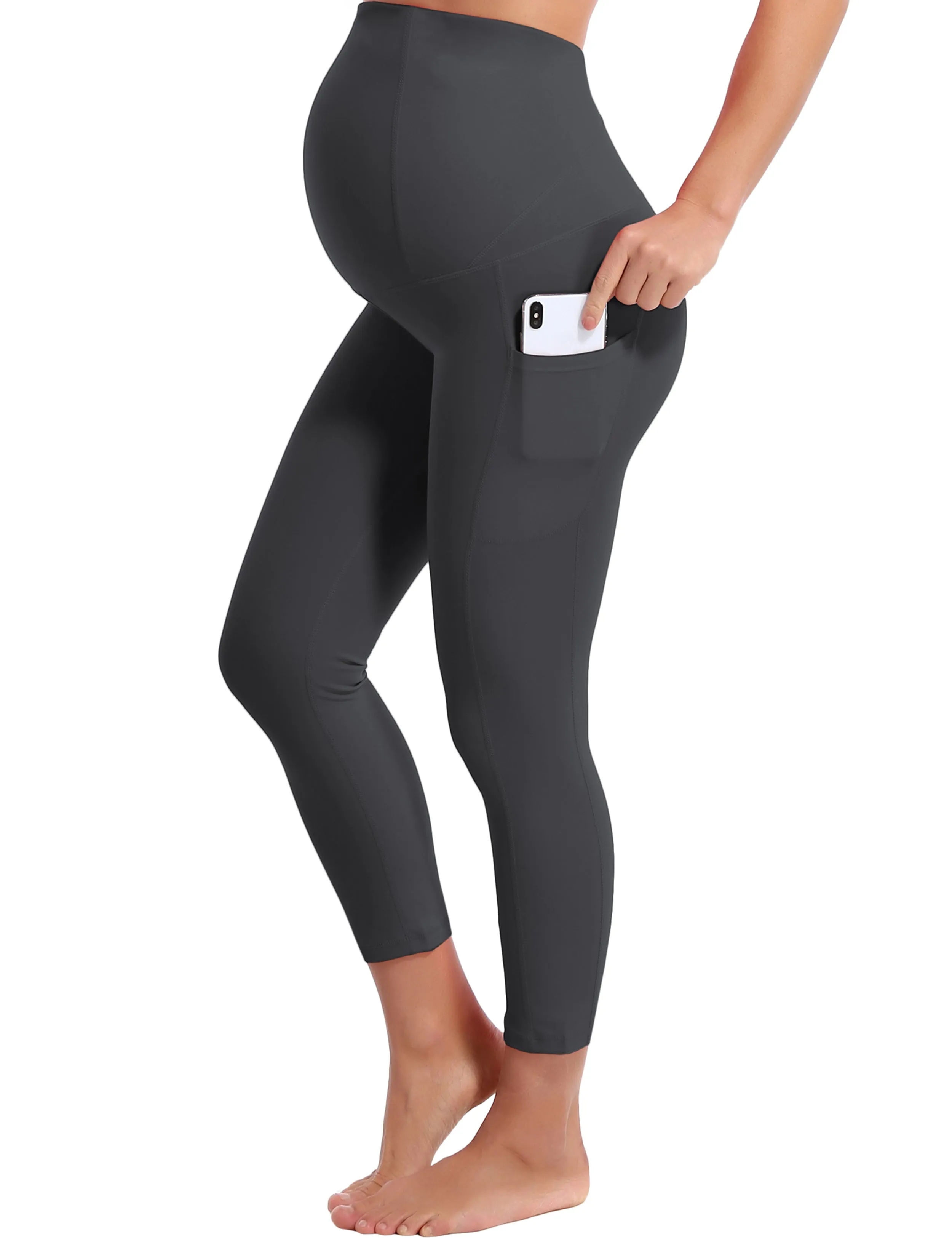 22" Side Pockets Maternity Yoga Pants shadowcharcoal