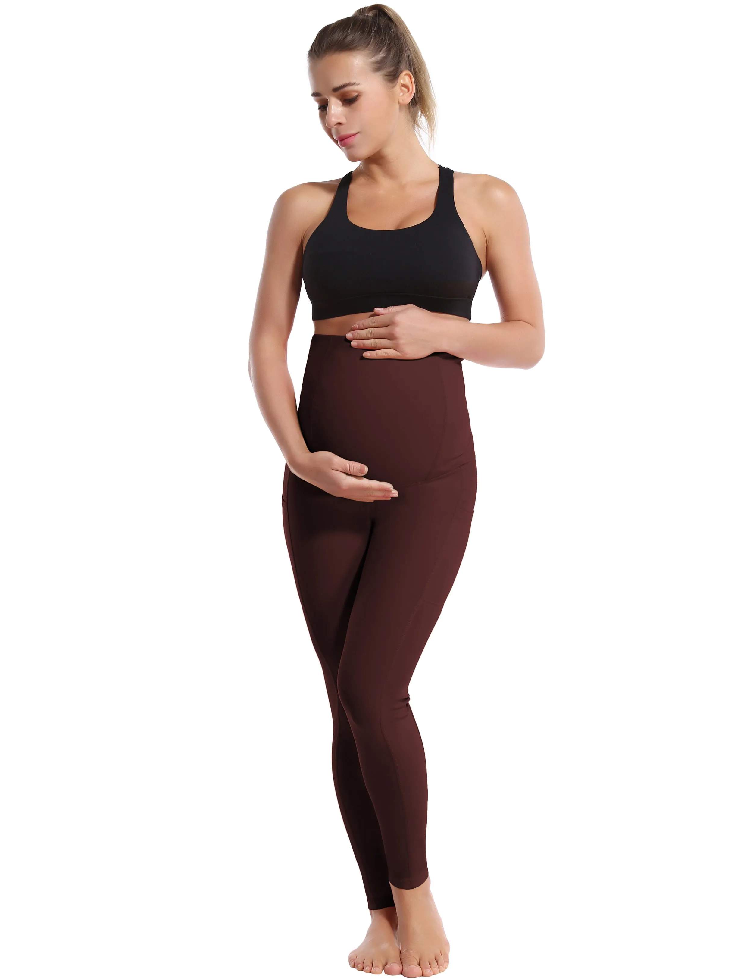 26" Side Pockets Maternity Yoga Pants mahoganymaroon