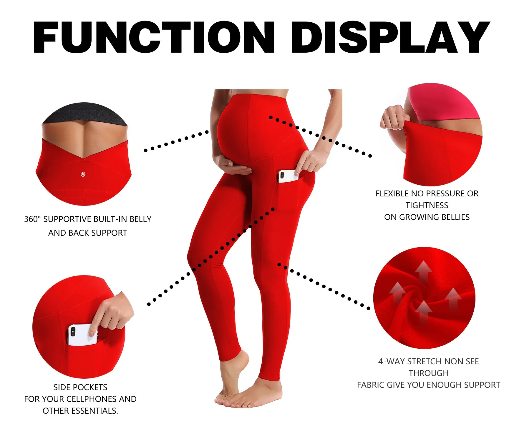 26" Side Pockets Maternity Yoga Pants scarlet