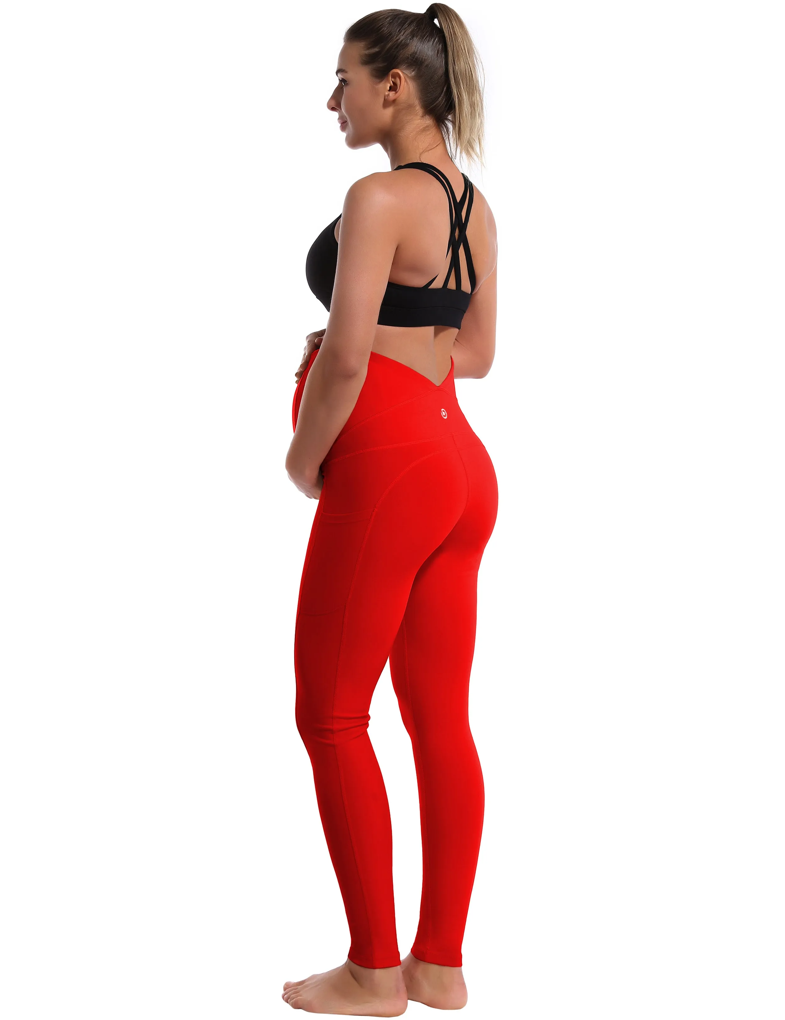 26" Side Pockets Maternity Yoga Pants scarlet