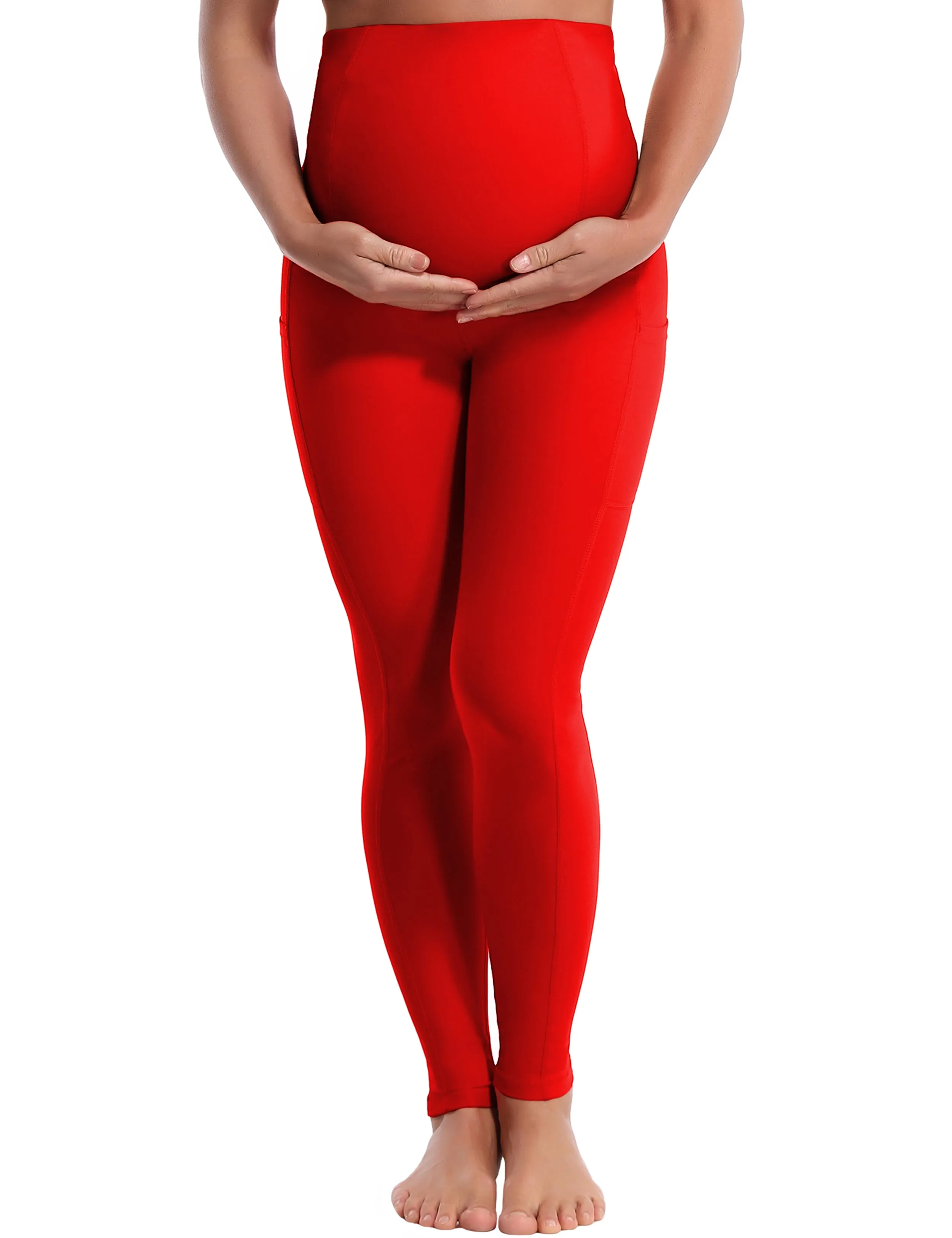 26" Side Pockets Maternity Yoga Pants scarlet