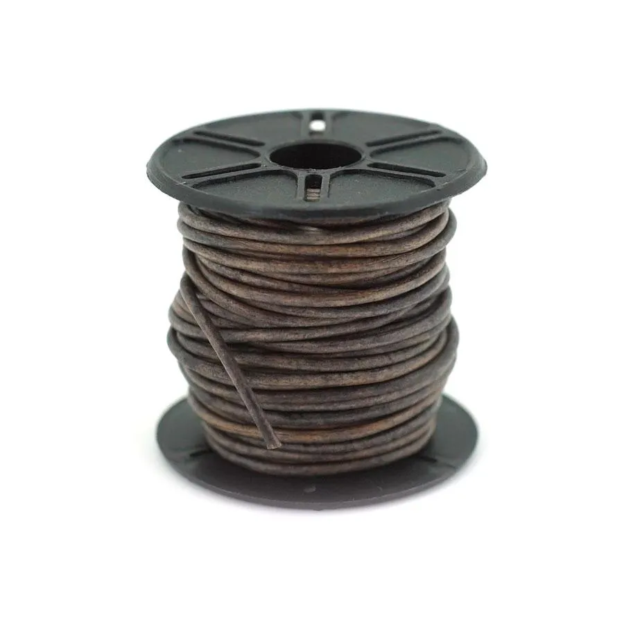 2mm Natural Grey Round Leather Cord 10 Meter Spool