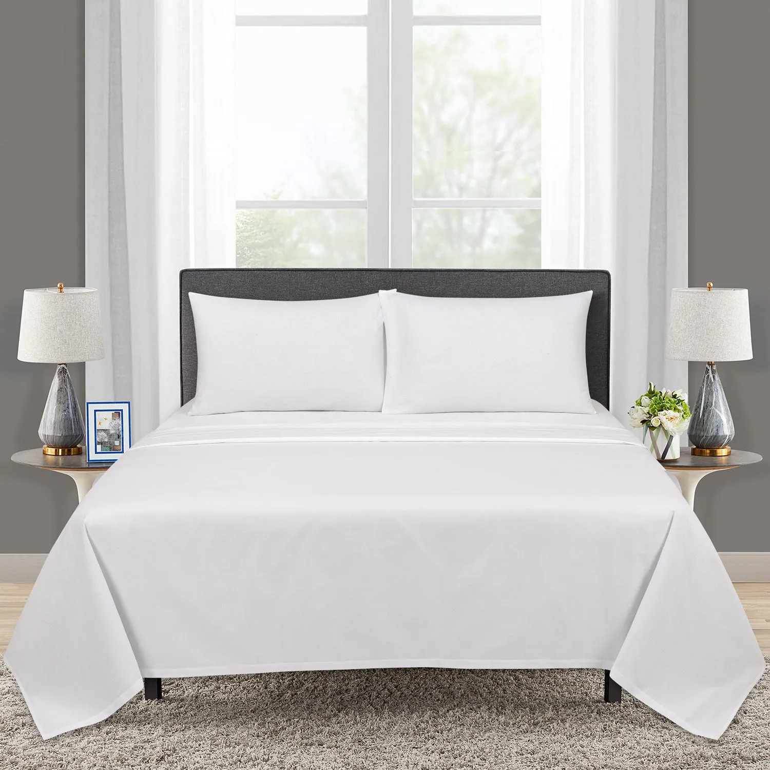 300 Thread Count Satin Stripe Flat Sheet - White - Super King