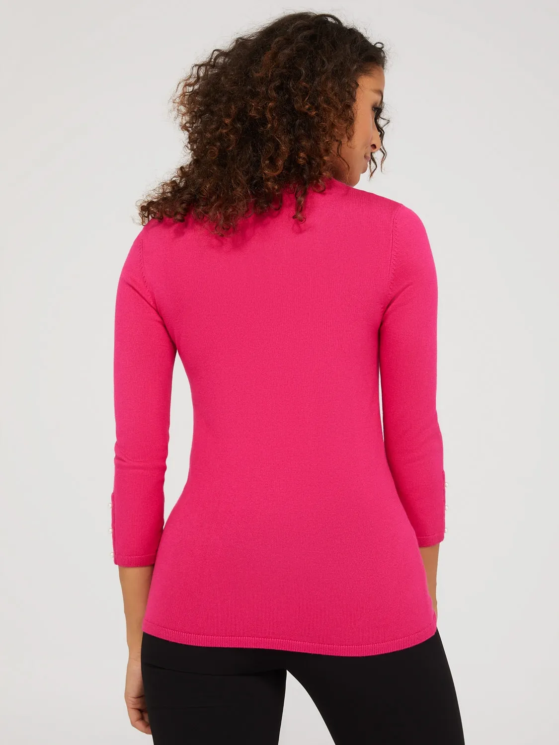 3/4 Sleeve Round Neck Sweater With Button Details