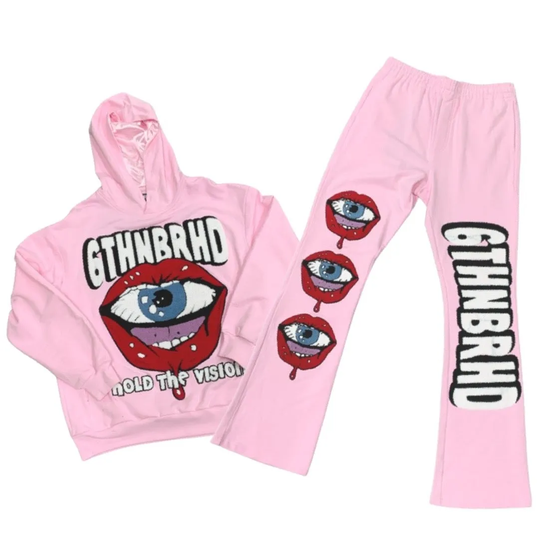 6th NBRHD “Visual Asset” Pink Flared Jogging Set