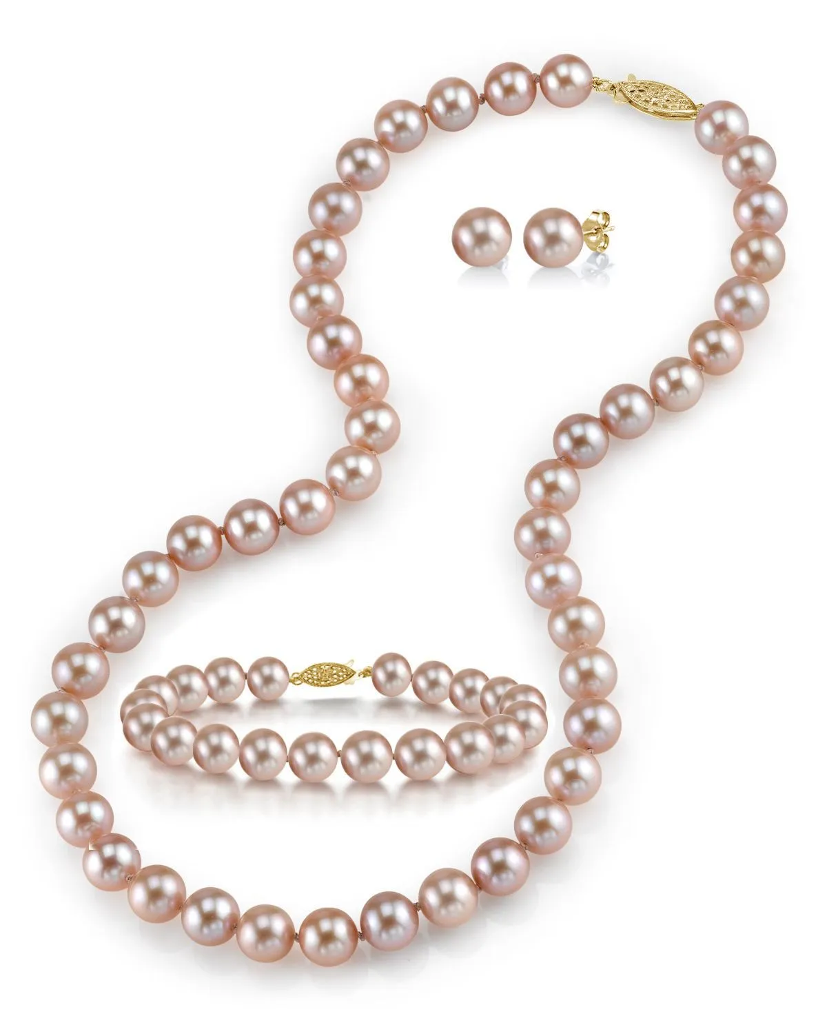 8.0-8.5mm Pink Freshwater Pearl Necklace, Bracelet & Earrings