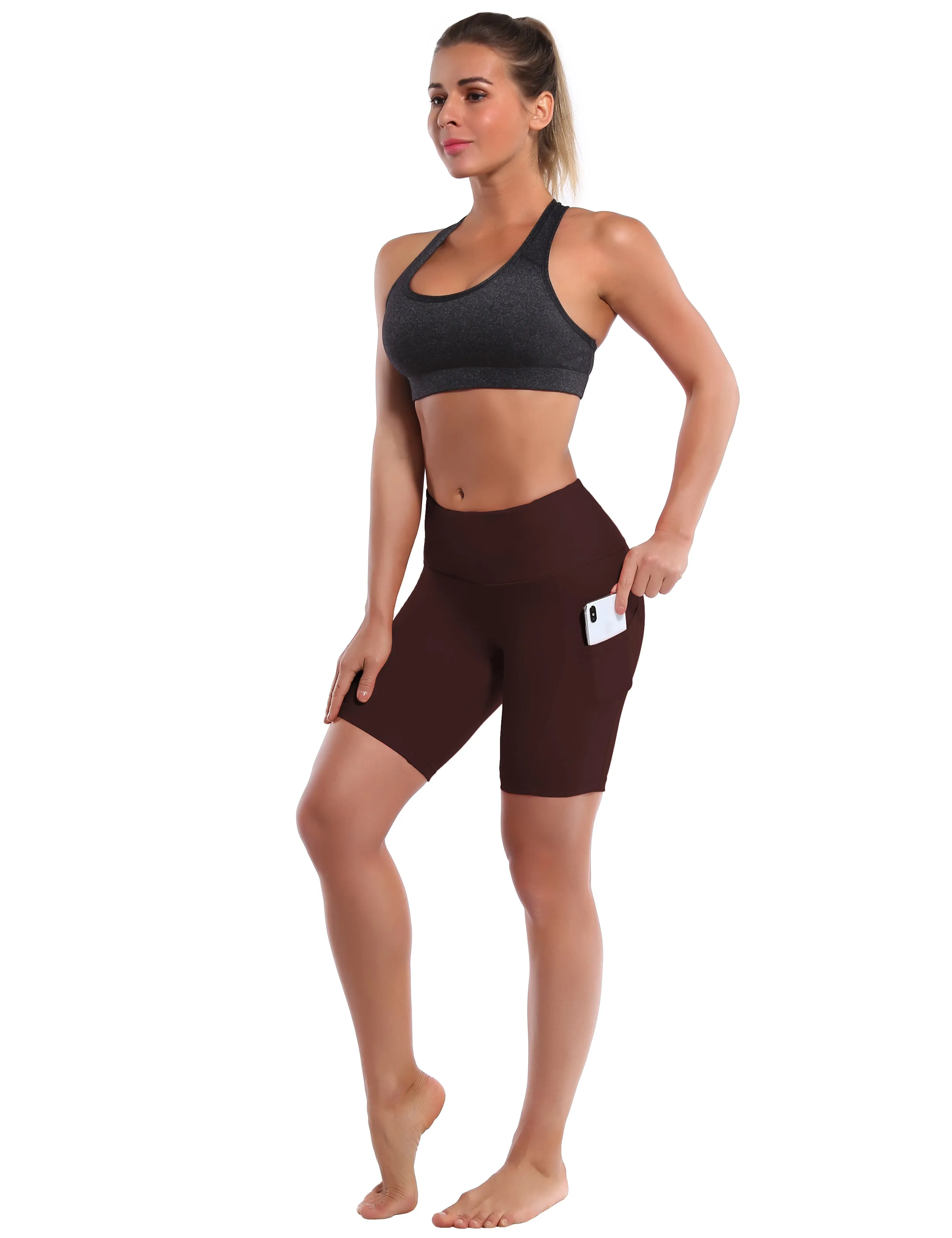 8" Side Pockets Yoga Shorts mahoganymaroon