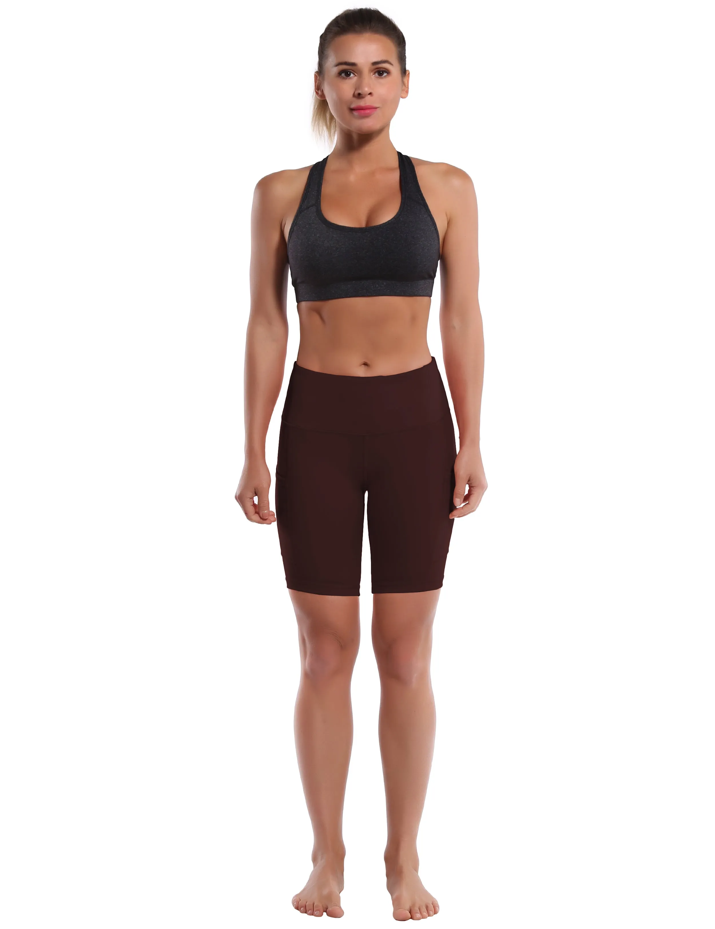 8" Side Pockets Yoga Shorts mahoganymaroon