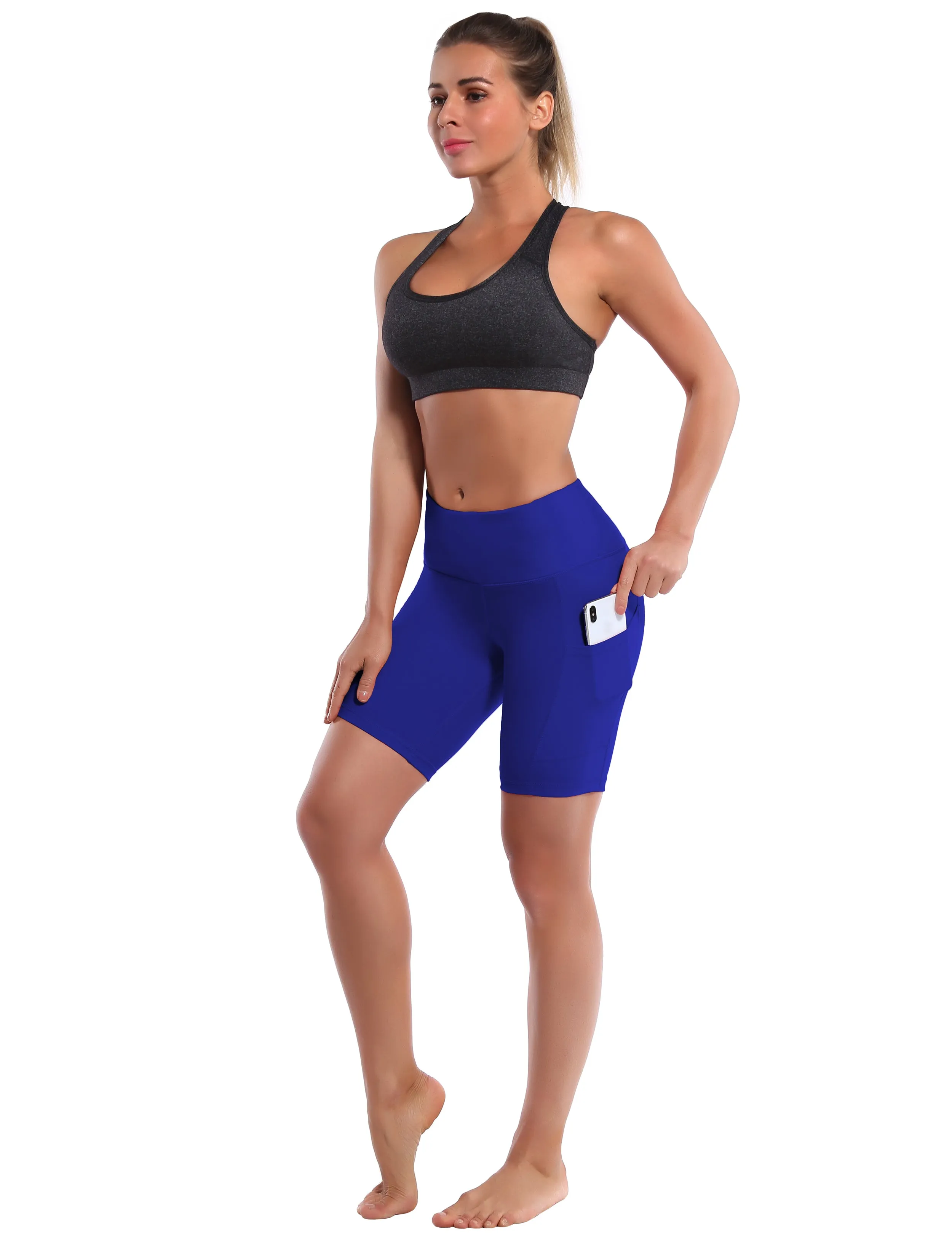 8" Side Pockets Yoga Shorts navy