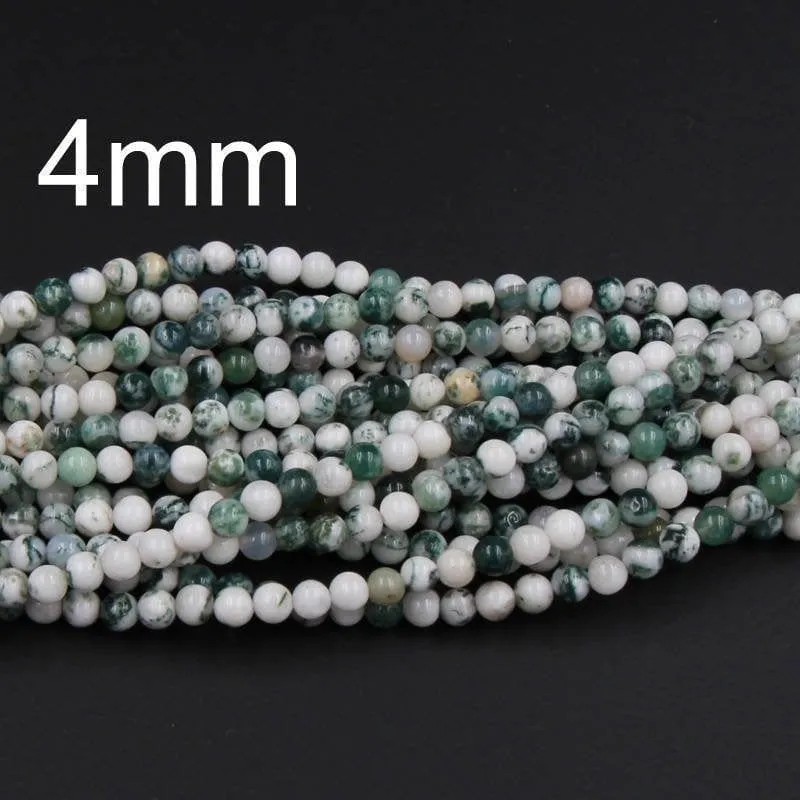 A Grade Natural Green Tree Agate 4mm 6mm 8mm 10mm Round Beads Organic 100% Natural Gemstone 16" Strand