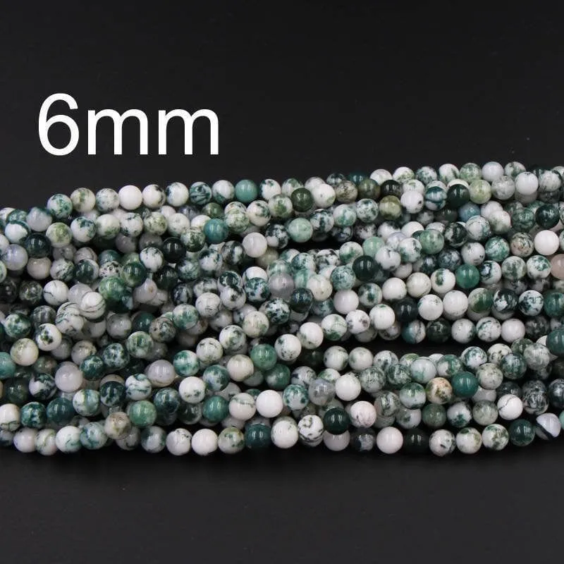 A Grade Natural Green Tree Agate 4mm 6mm 8mm 10mm Round Beads Organic 100% Natural Gemstone 16" Strand