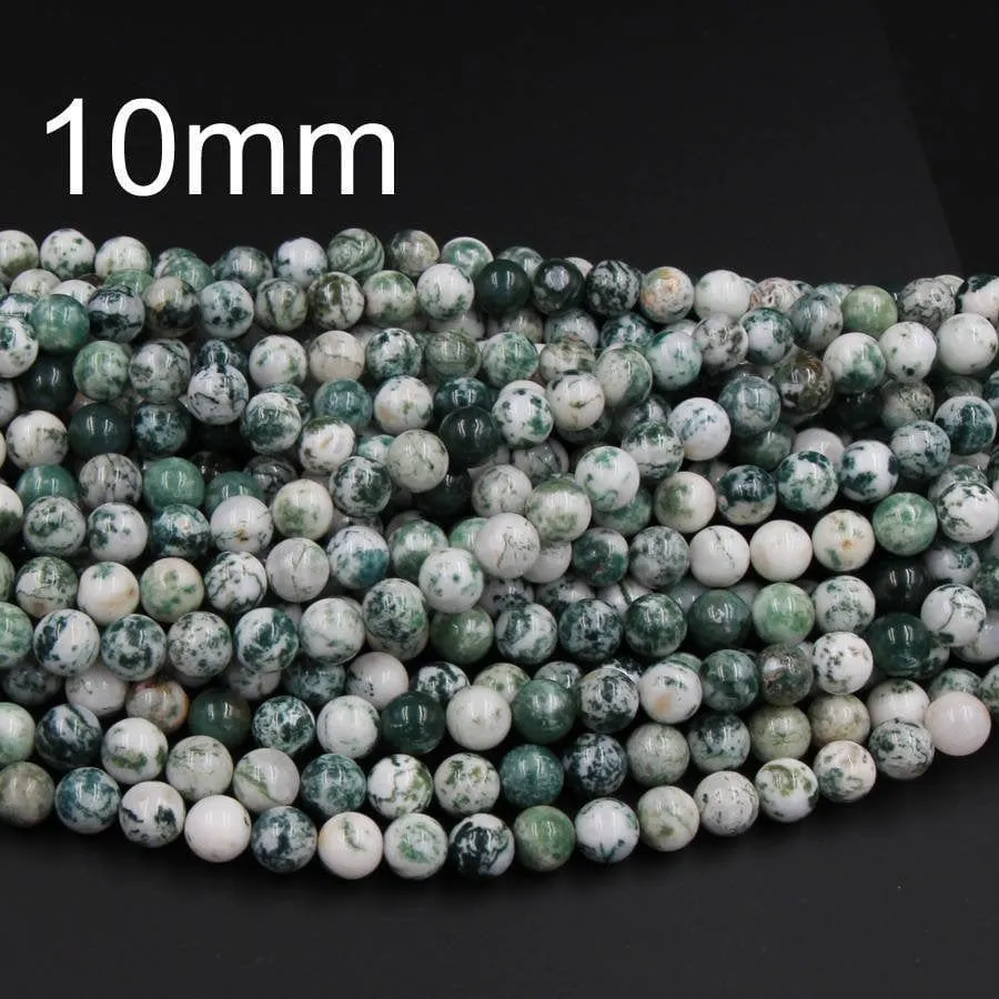 A Grade Natural Green Tree Agate 4mm 6mm 8mm 10mm Round Beads Organic 100% Natural Gemstone 16" Strand