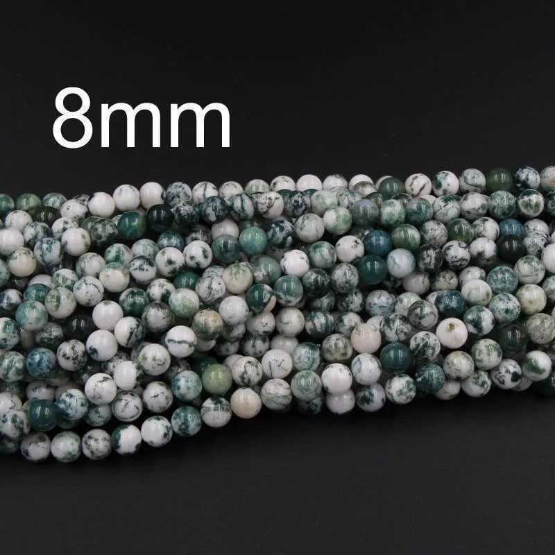 A Grade Natural Green Tree Agate 4mm 6mm 8mm 10mm Round Beads Organic 100% Natural Gemstone 16" Strand