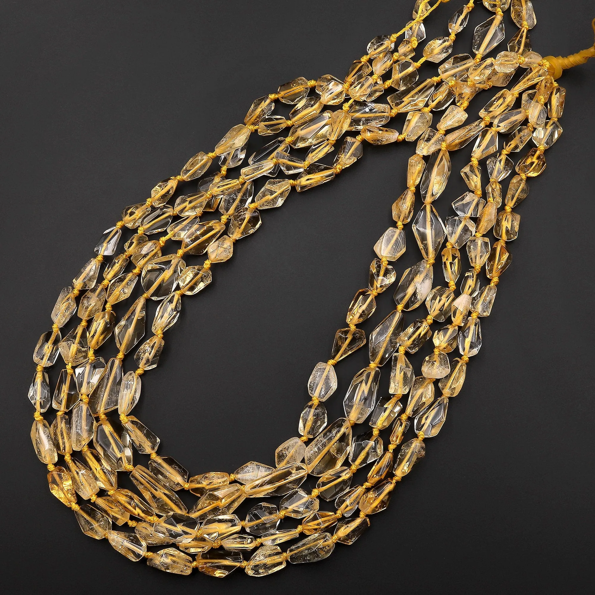 AAA Faceted Natural Golden Citrine Freeform Nugget Beads Handcut Gemstone Extra Gemmy 15.5" Strand