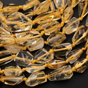 AAA Faceted Natural Golden Citrine Freeform Nugget Beads Handcut Gemstone Extra Gemmy 15.5" Strand