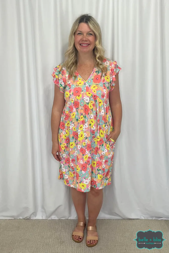 Addie Floral Dress with Pockets - Pink