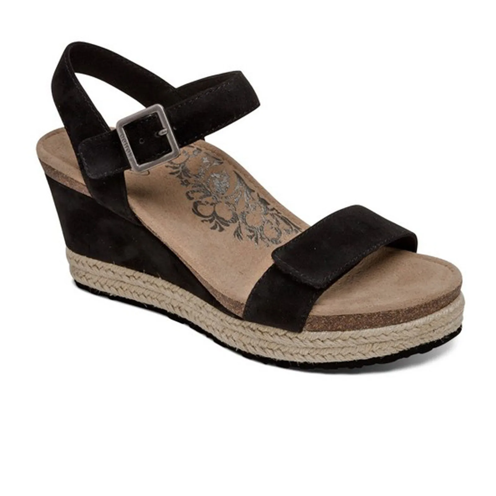 Aetrex Sydney Wedge Sandal (Women) - Black Suede