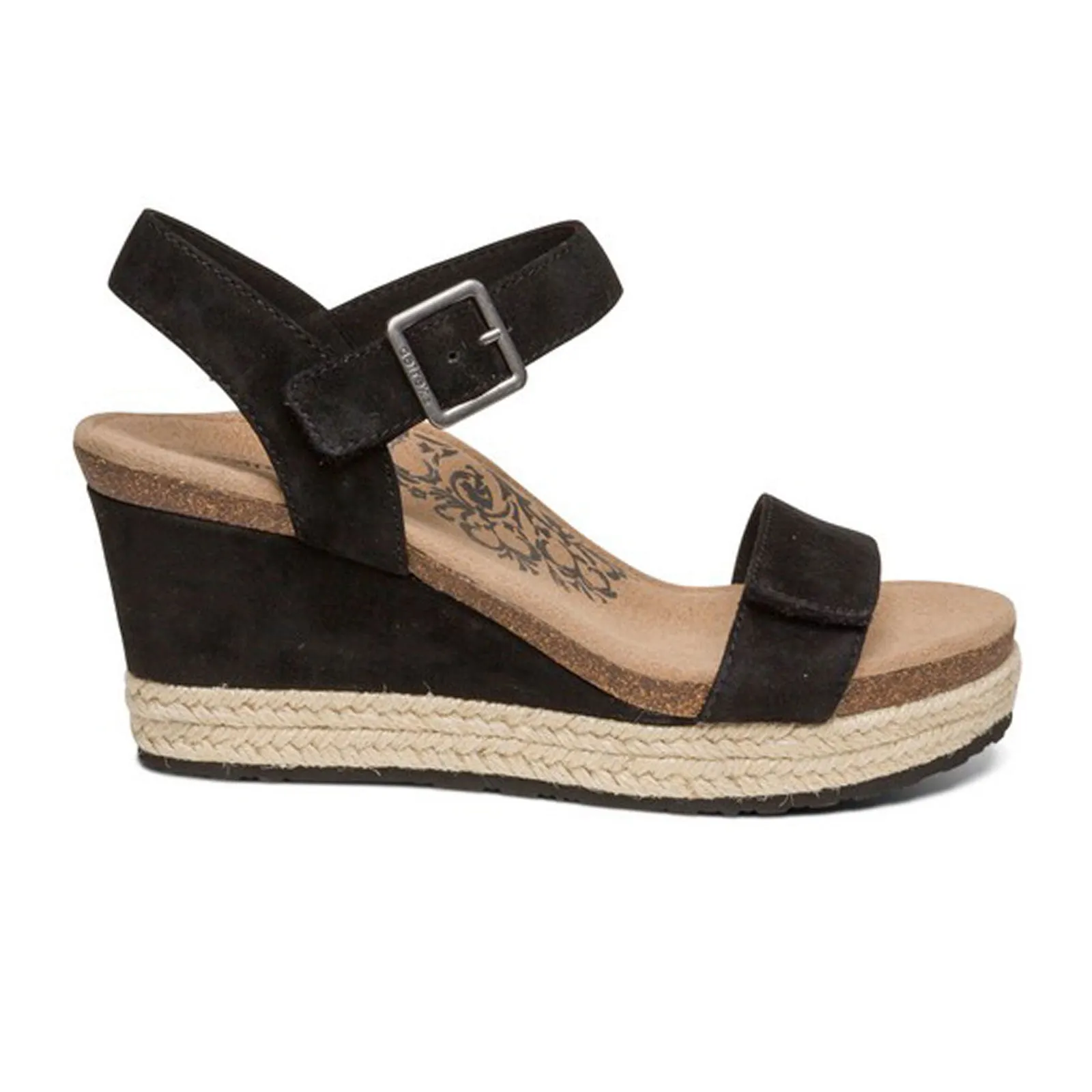 Aetrex Sydney Wedge Sandal (Women) - Black Suede