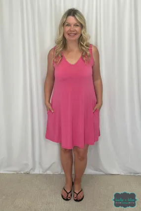 Ashlyn Sleeveless Dress with Pockets - Pink