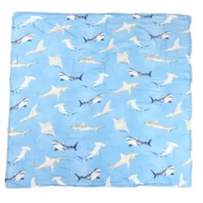 Baby Muslin Swaddle Happy Shark Blue