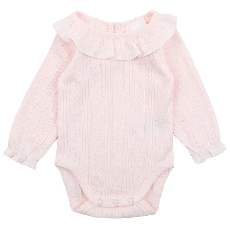 Bebe - Pink Pointelle LS Bodysuit