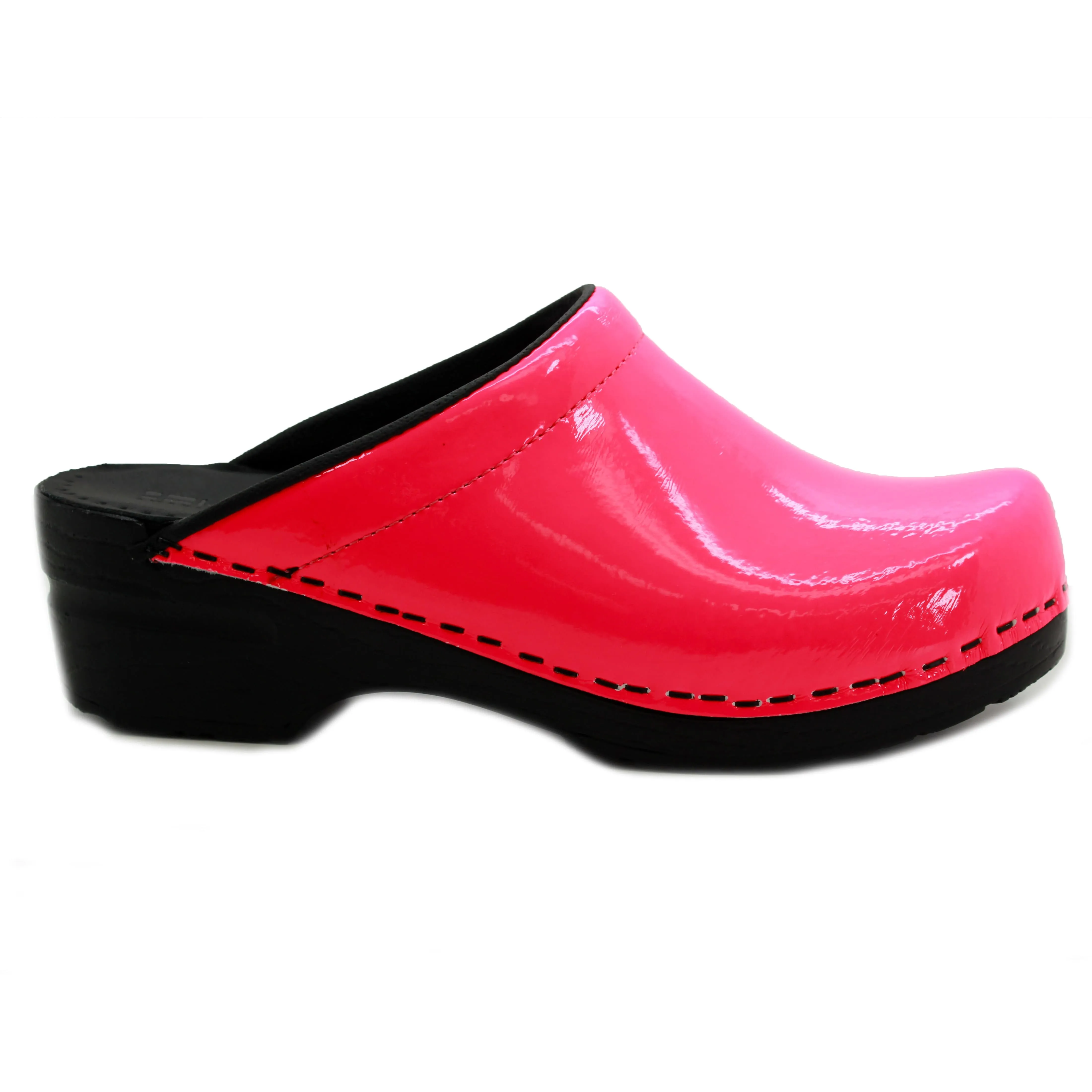 BJORK Elly Open Back Neon Pink Patent Leather Clogs