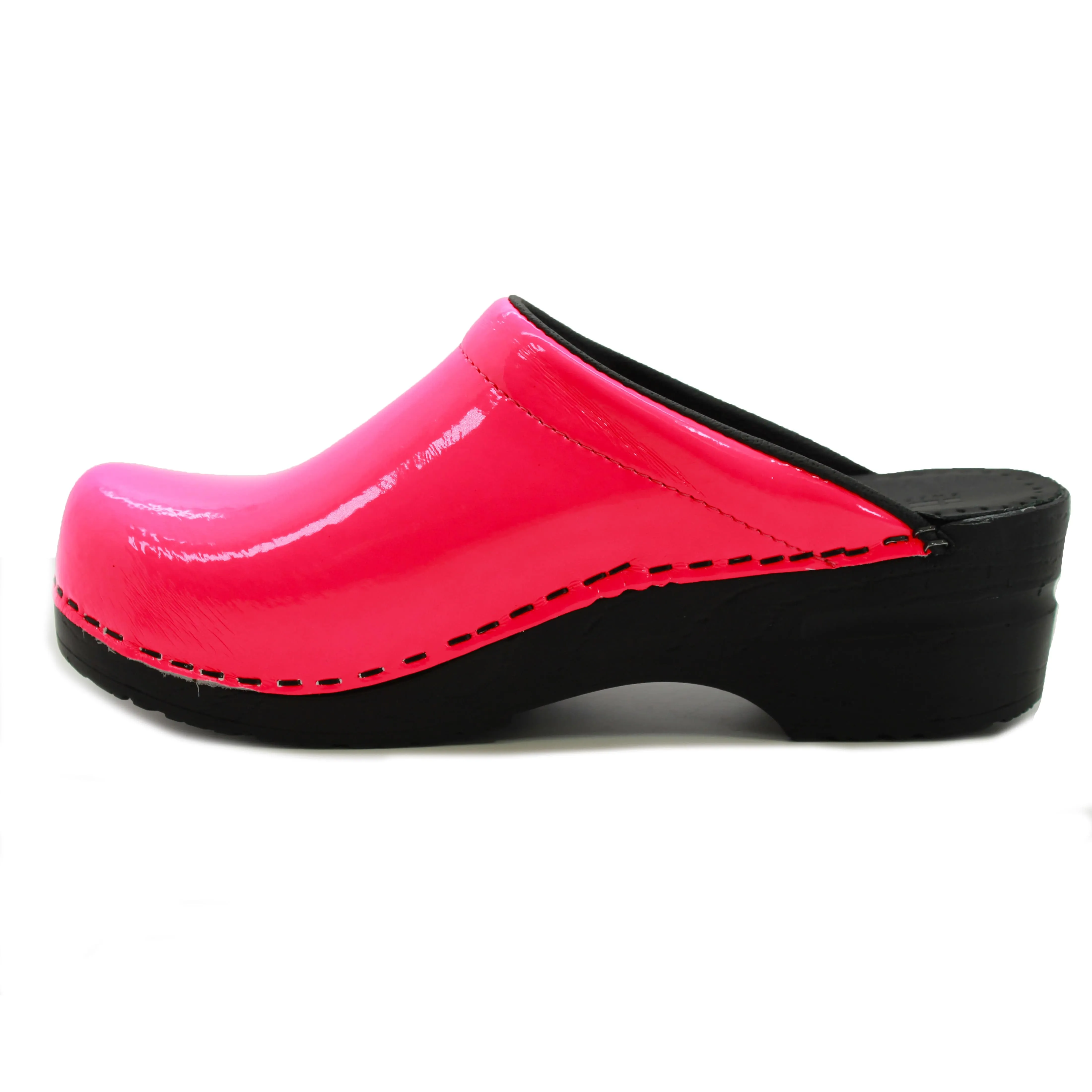 BJORK Elly Open Back Neon Pink Patent Leather Clogs