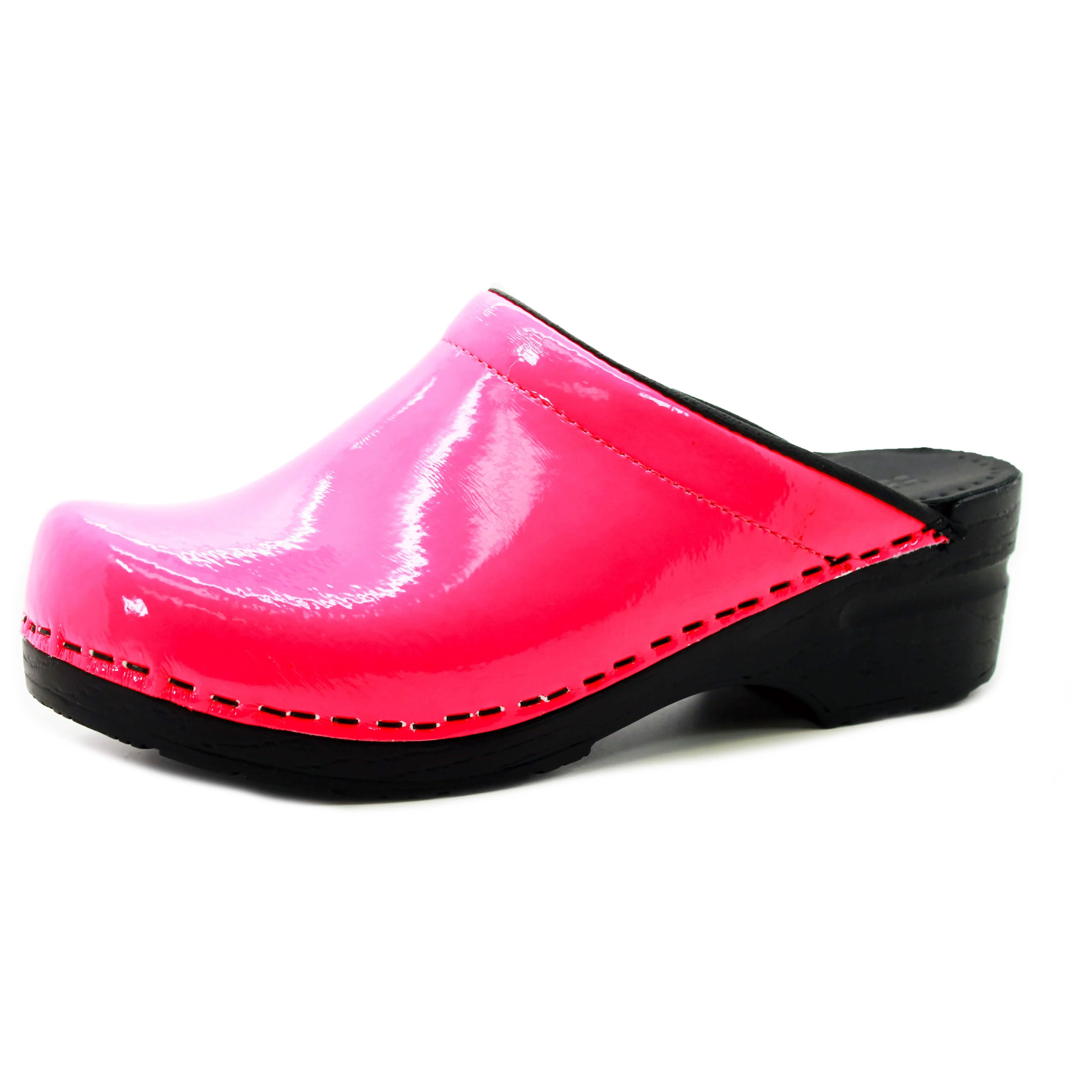 BJORK Elly Open Back Neon Pink Patent Leather Clogs