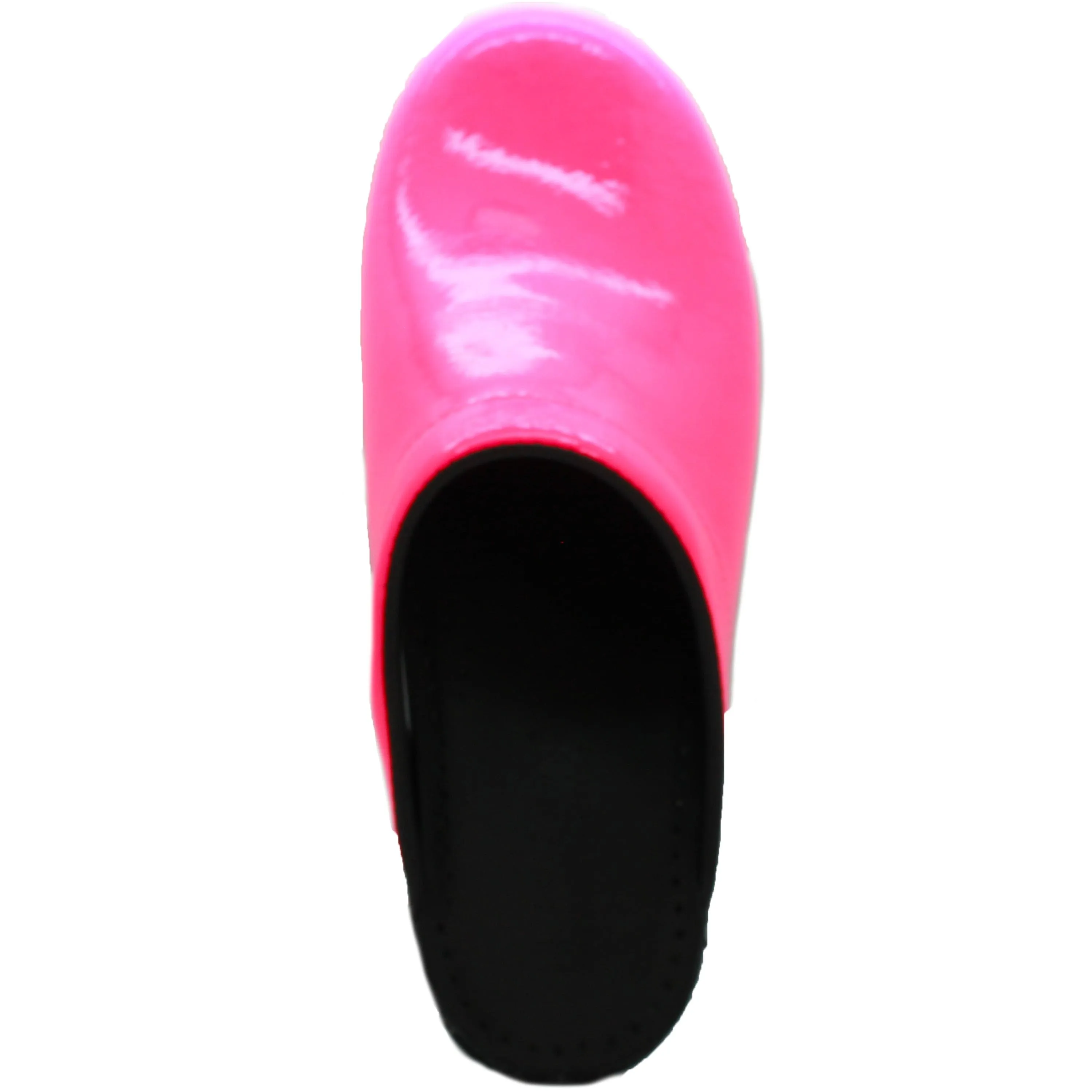 BJORK Elly Open Back Neon Pink Patent Leather Clogs