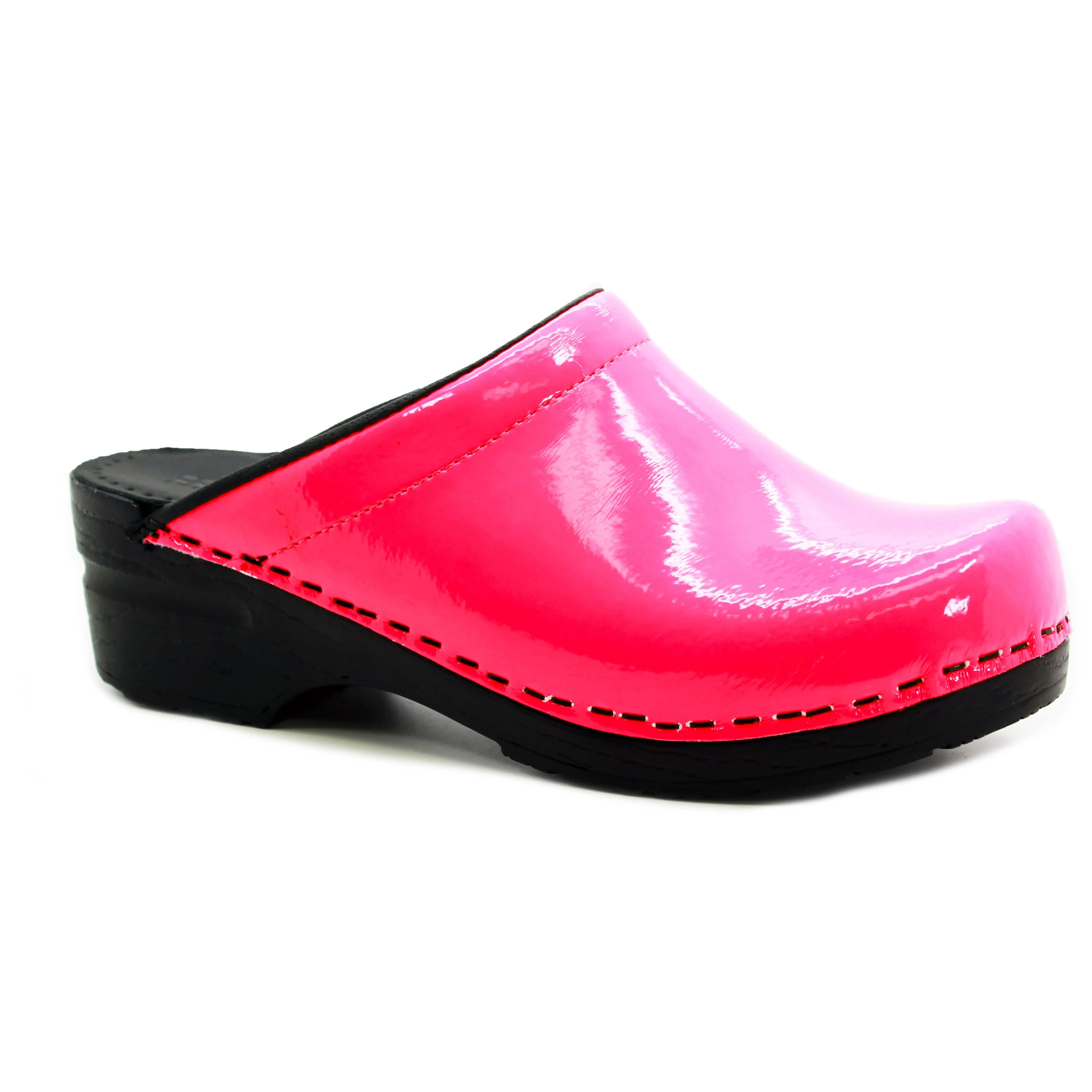 BJORK Elly Open Back Neon Pink Patent Leather Clogs