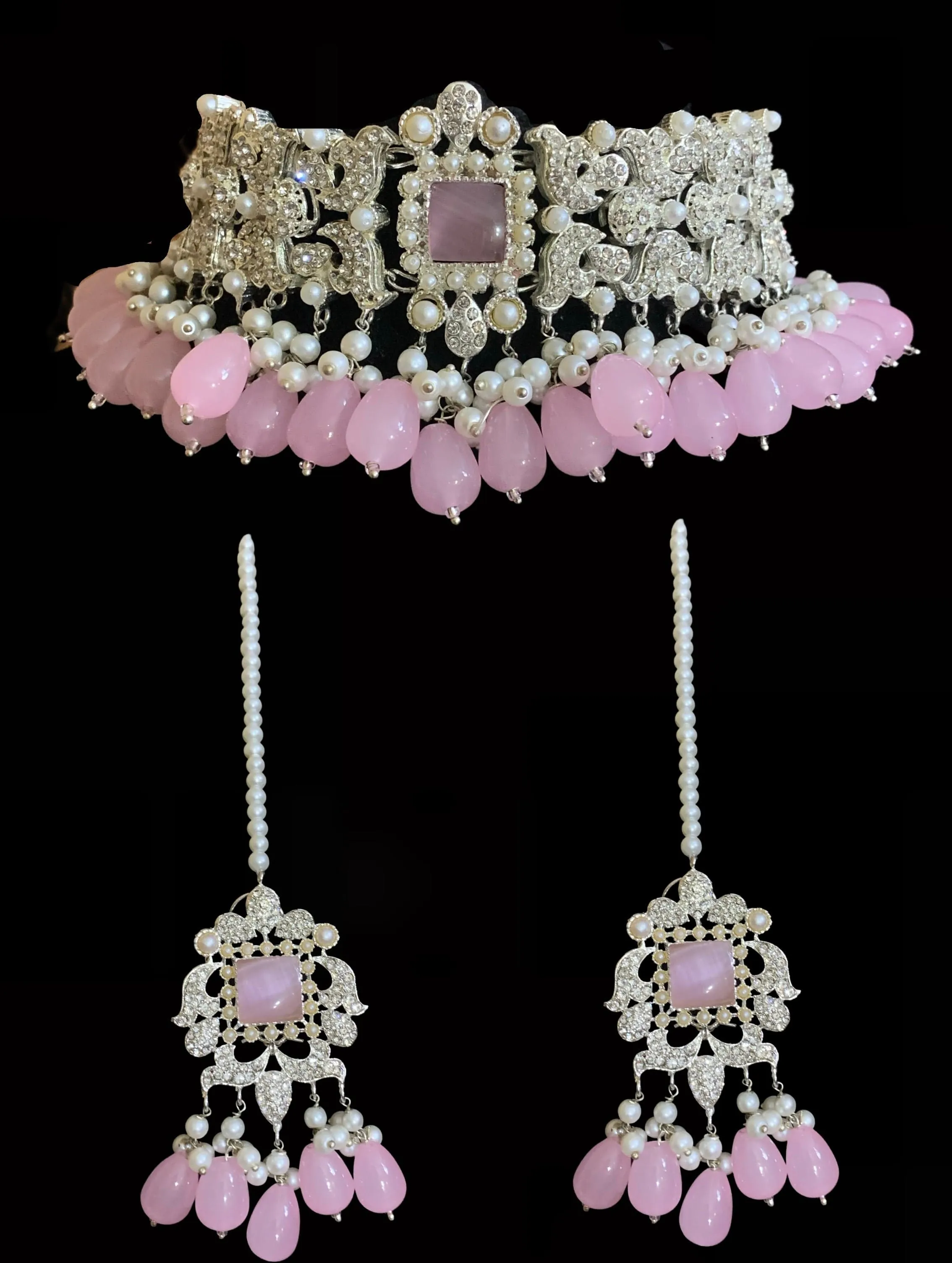 BR10 Anisa zircon bridal set - pink ( READY TO SHIP )